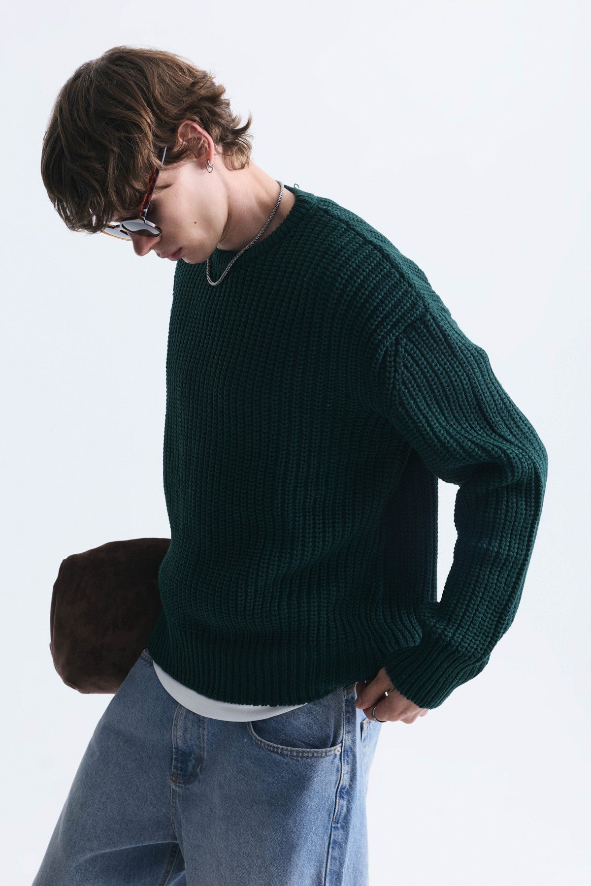 Oversized Solid-Color Knit Sweater