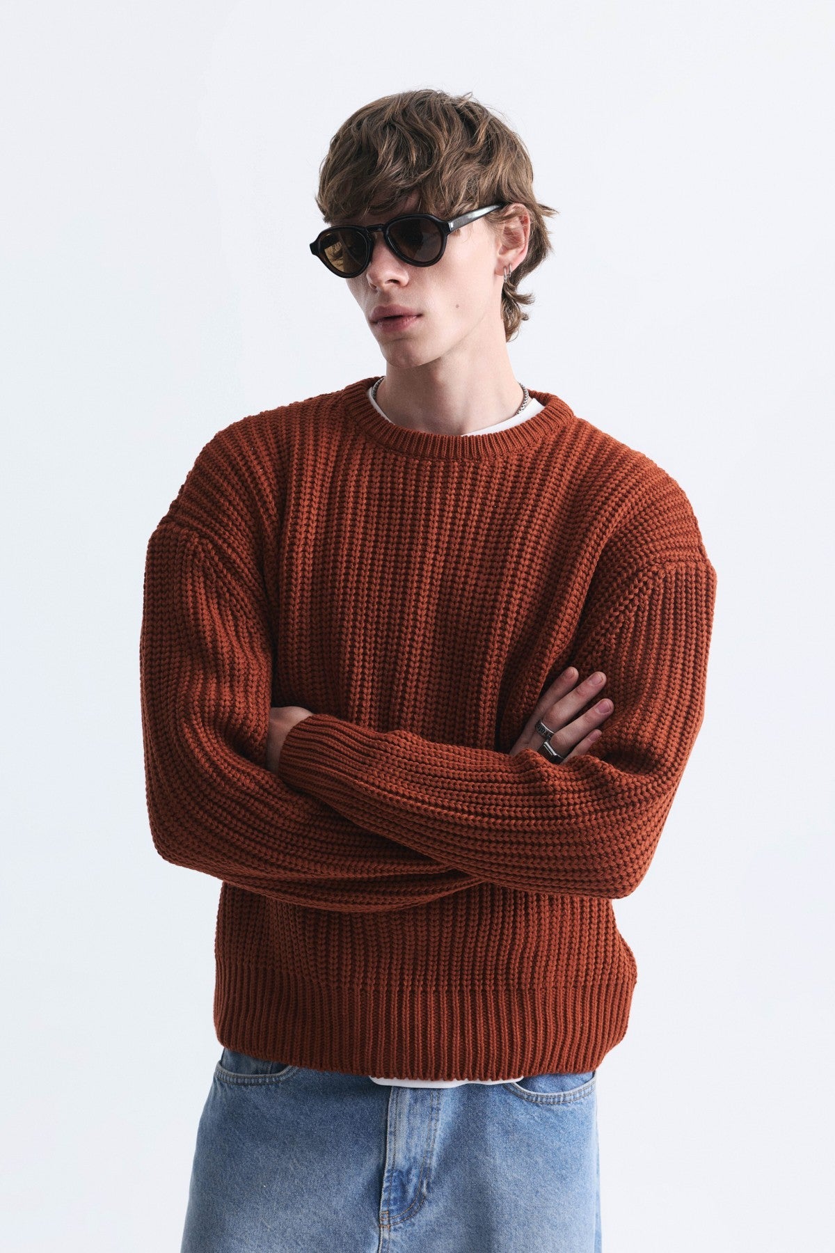 Oversized Solid-Color Knit Sweater
