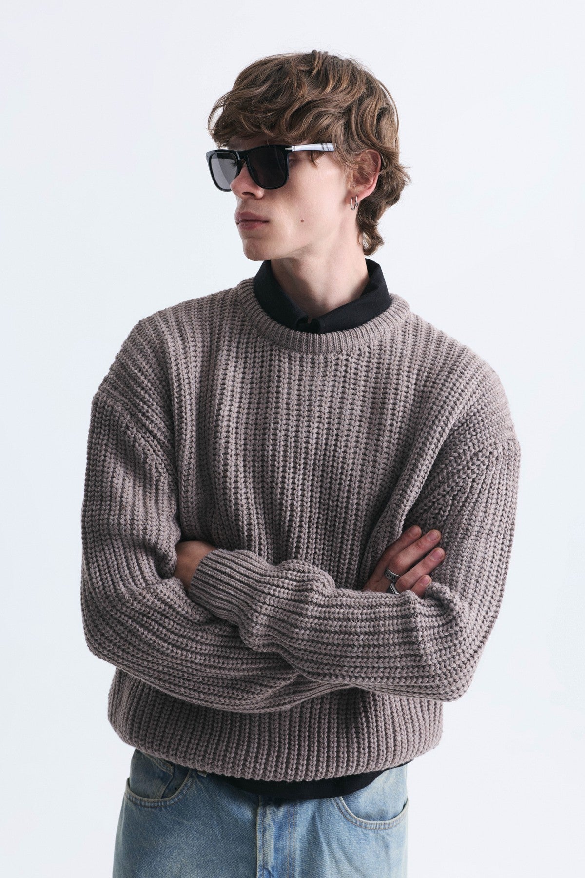 Oversized Solid-Color Knit Sweater