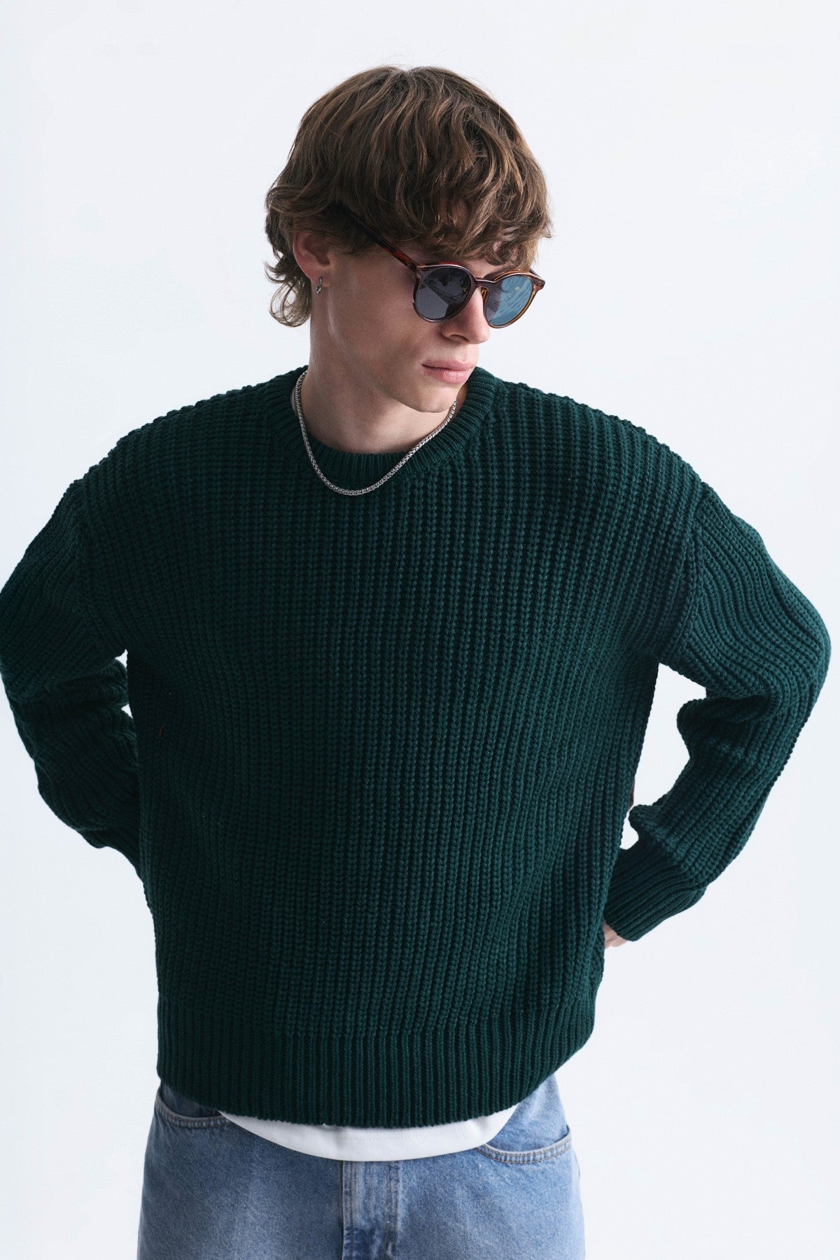 Oversized Solid-Color Knit Sweater