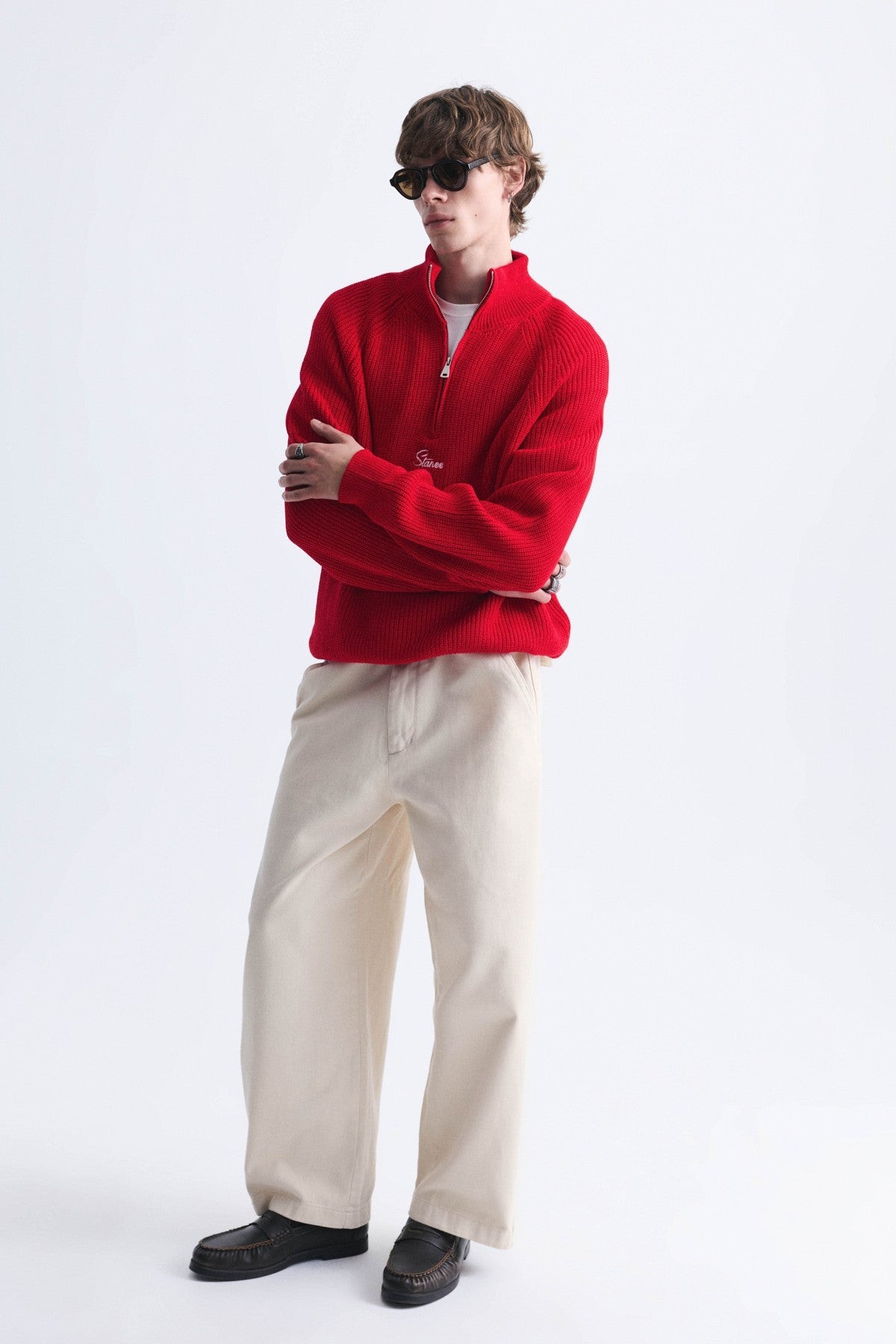 Zip-Up Stand-Up Collar Sweatshirt