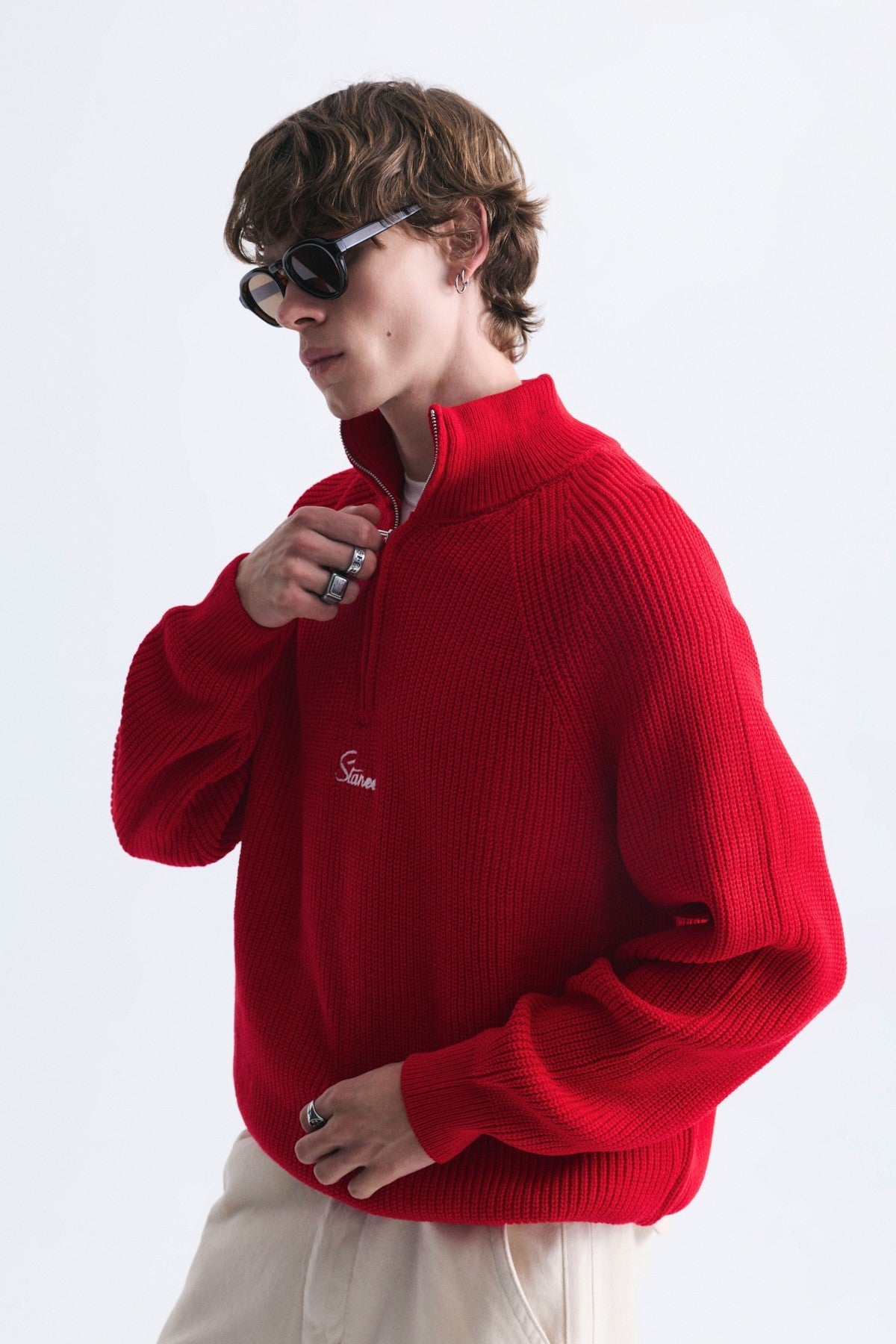 Zip-Up Stand-Up Collar Sweatshirt