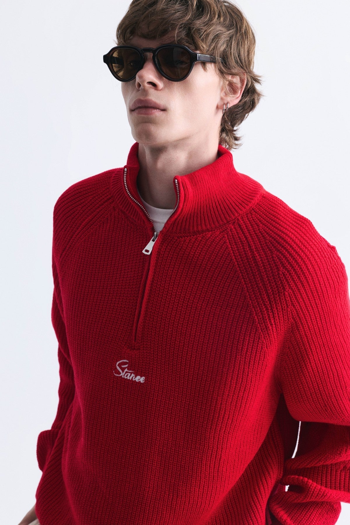 Zip-Up Stand-Up Collar Sweatshirt