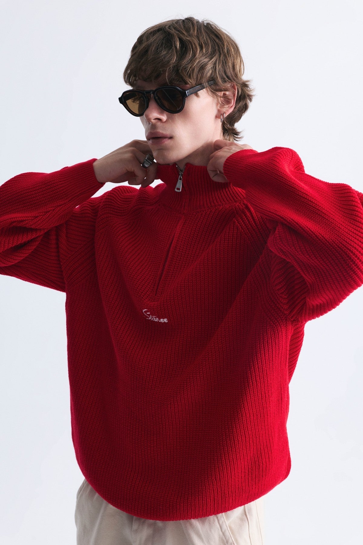 Zip-Up Stand-Up Collar Sweatshirt