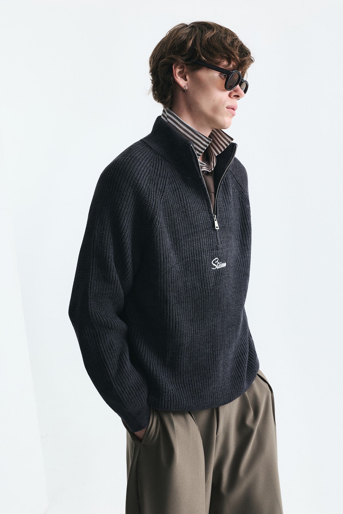 Zip-Up Stand-Up Collar Sweatshirt