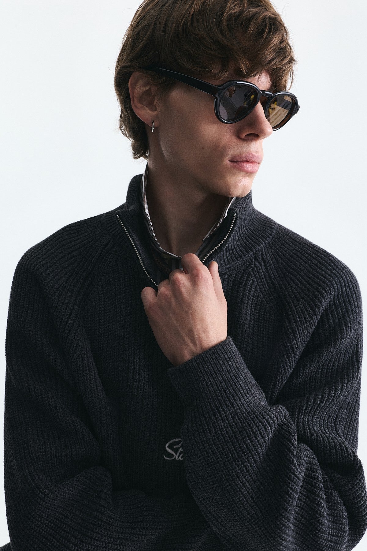 Zip-Up Stand-Up Collar Sweatshirt