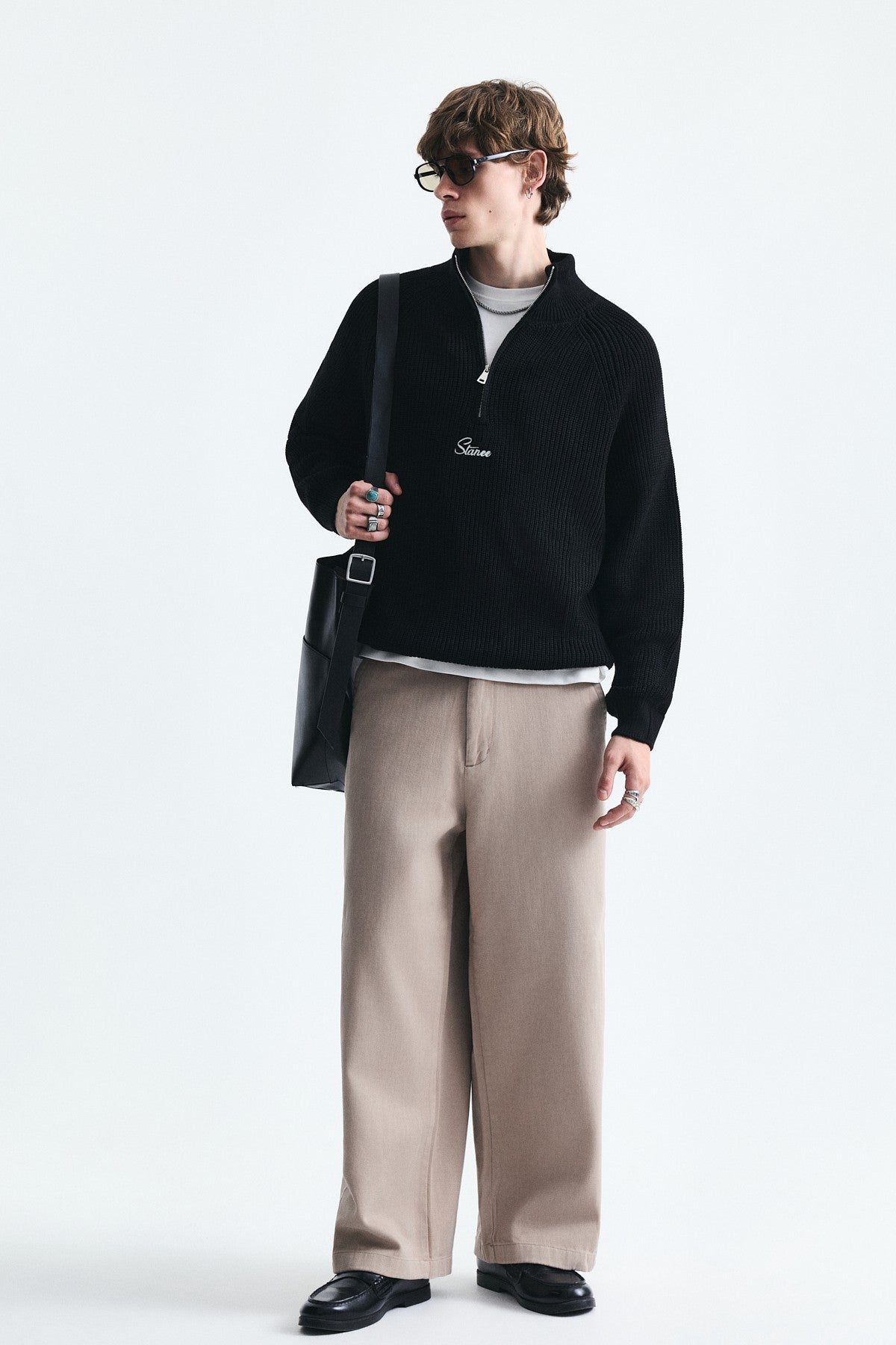 Zip-Up Stand-Up Collar Sweatshirt