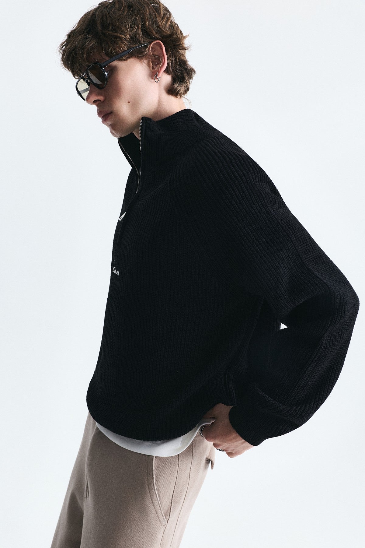 Zip-Up Stand-Up Collar Sweatshirt