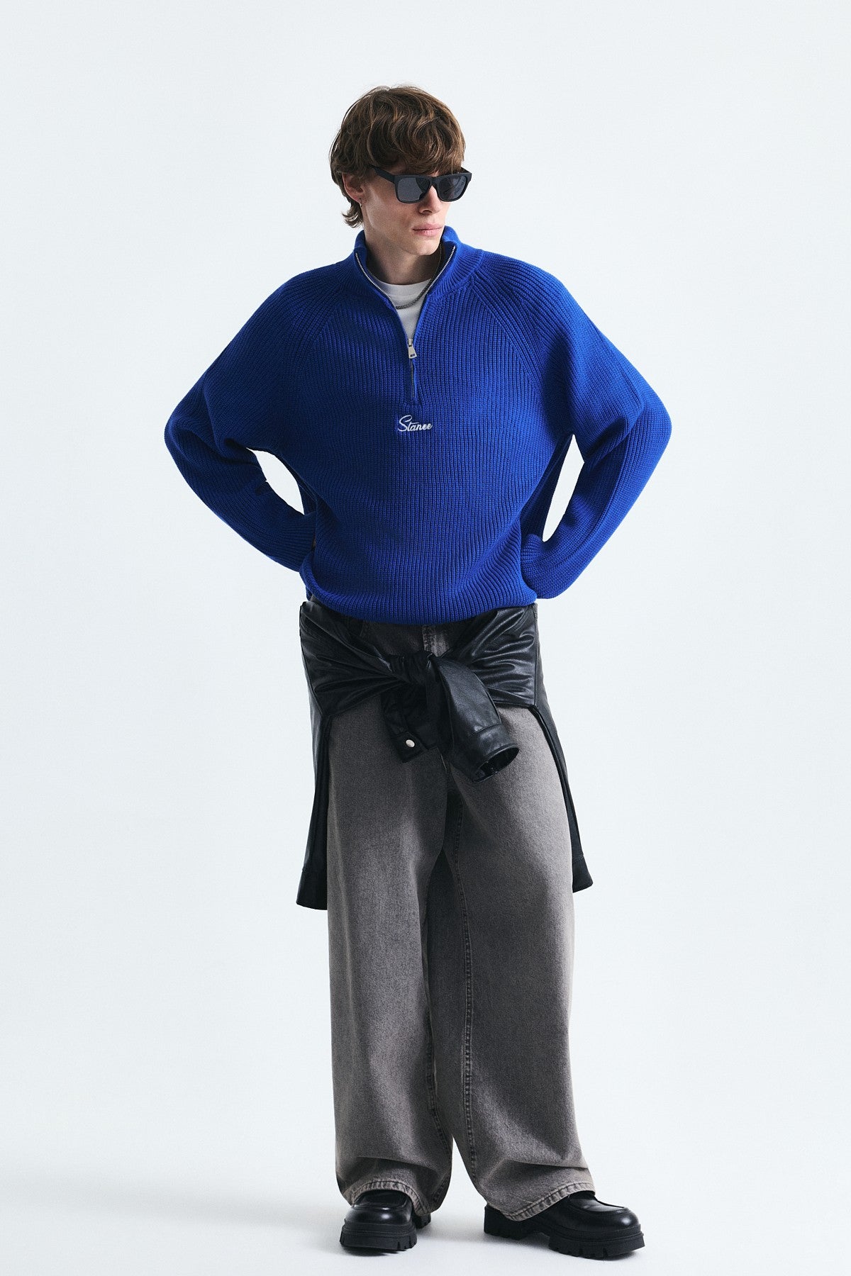 Zip-Up Stand-Up Collar Sweatshirt