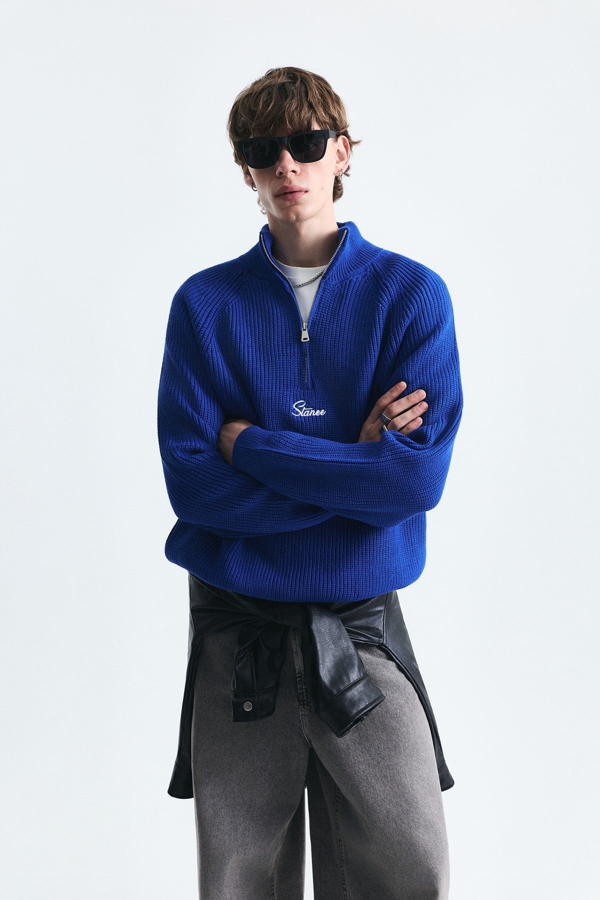 Zip-Up Stand-Up Collar Sweatshirt