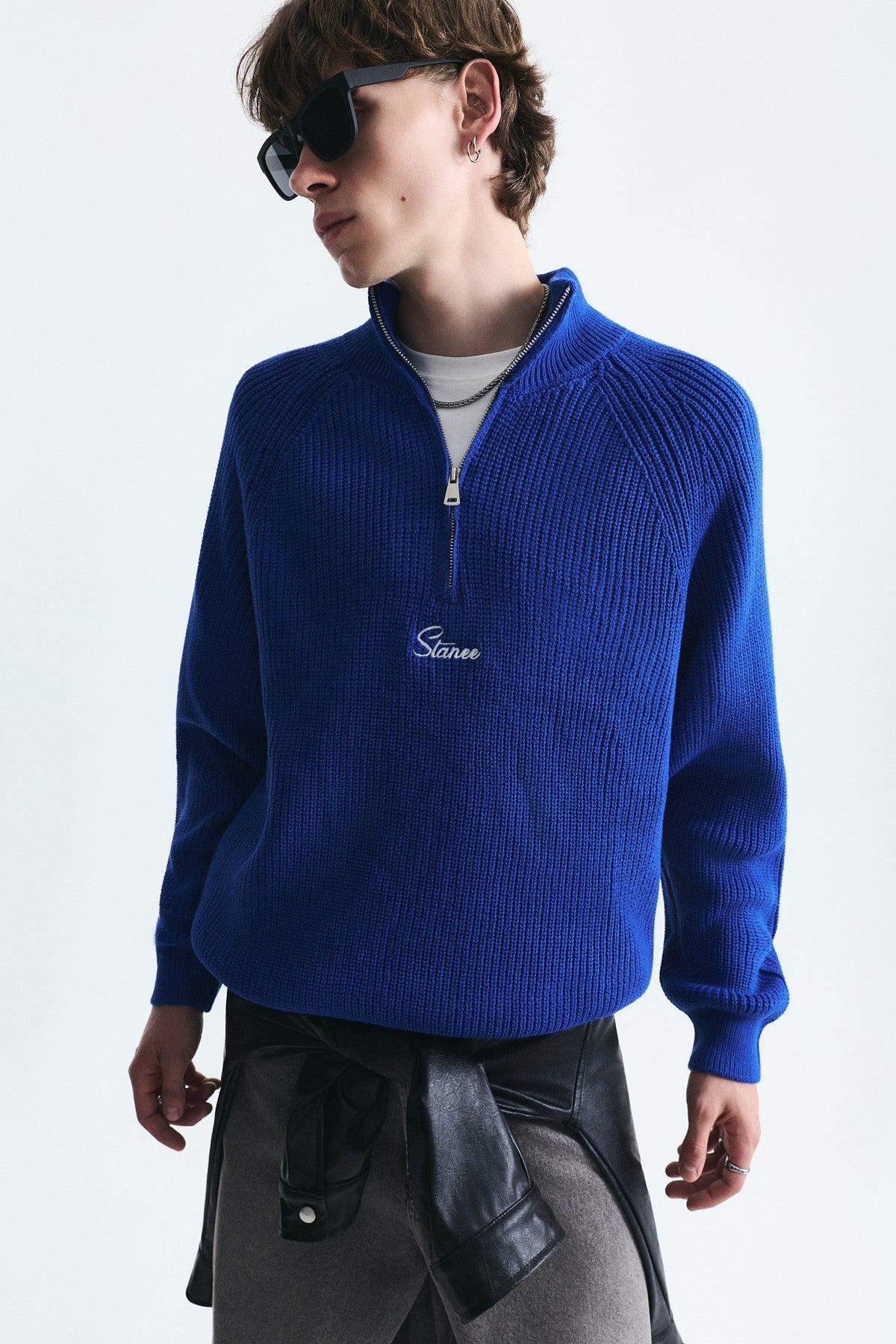 Zip-Up Stand-Up Collar Sweatshirt