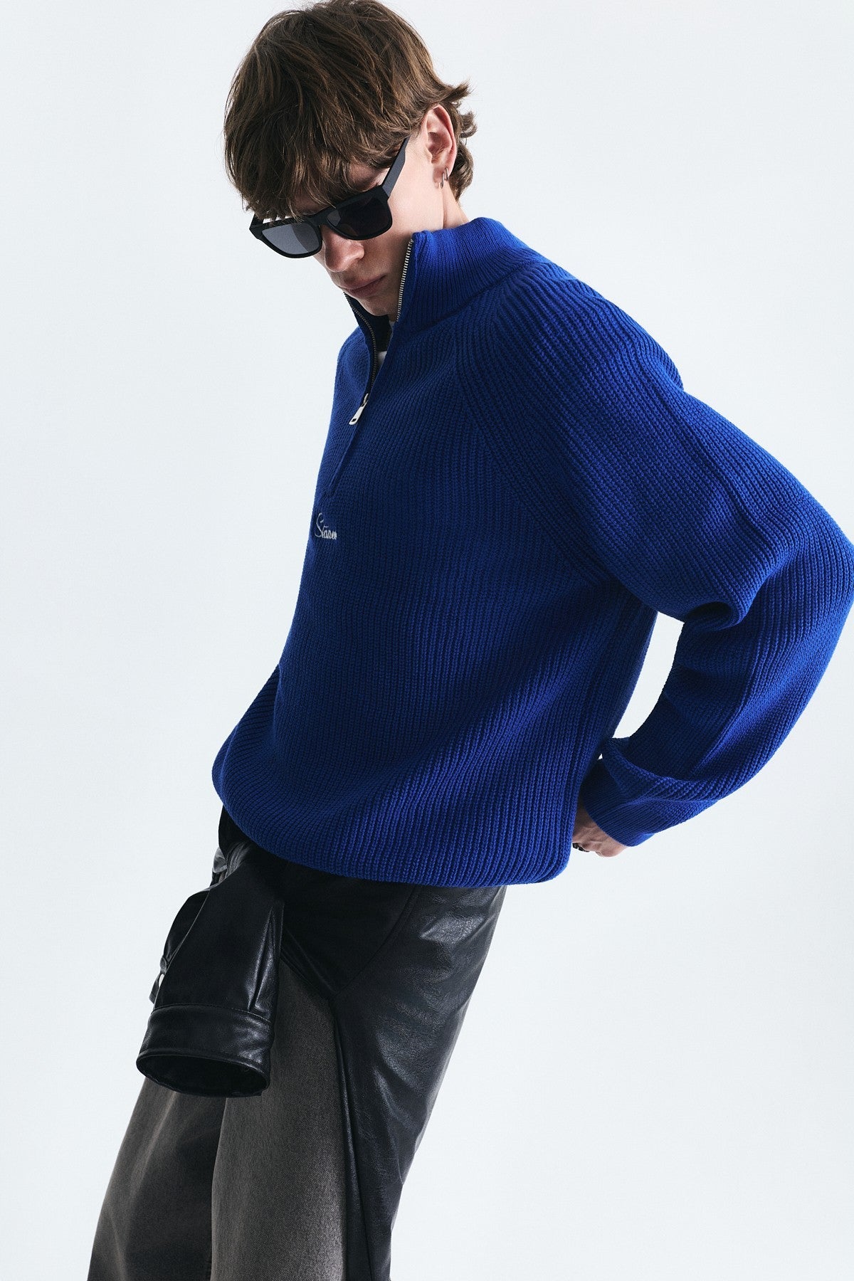 Zip-Up Stand-Up Collar Sweatshirt