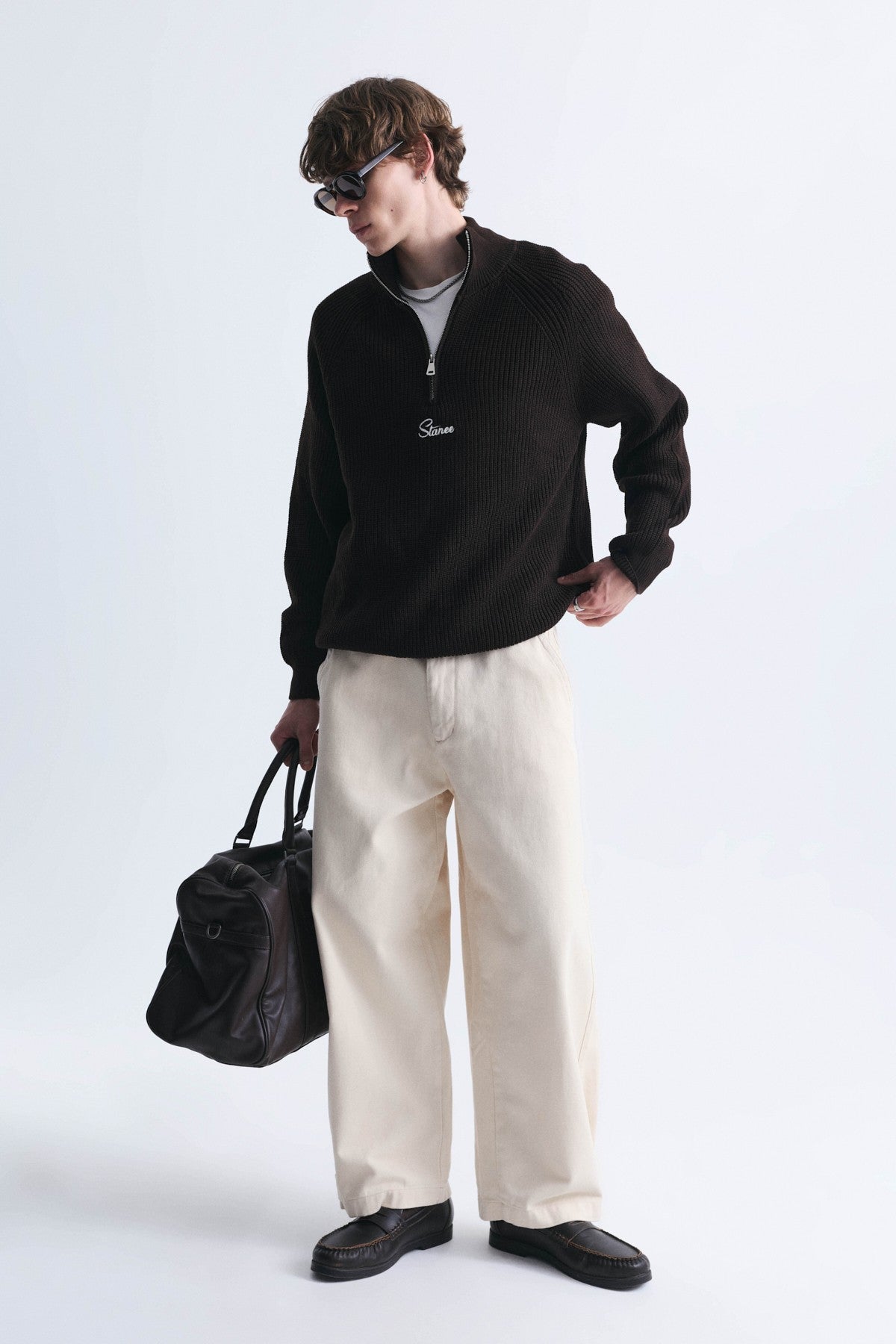 Zip-Up Stand-Up Collar Sweatshirt