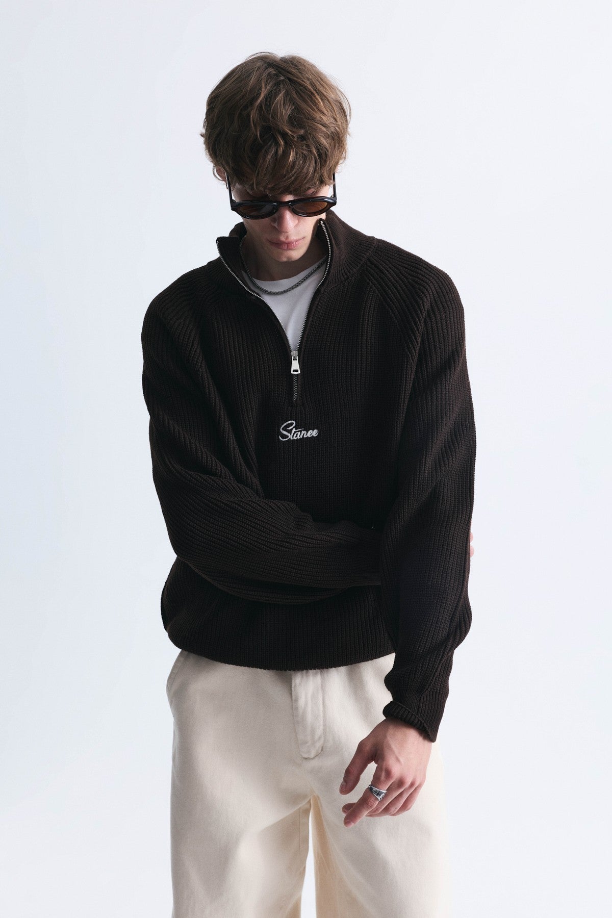 Zip-Up Stand-Up Collar Sweatshirt