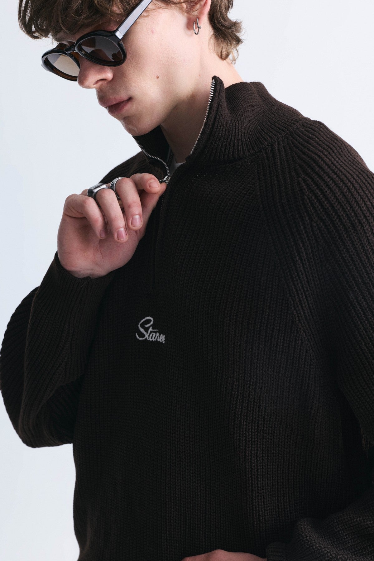 Zip-Up Stand-Up Collar Sweatshirt