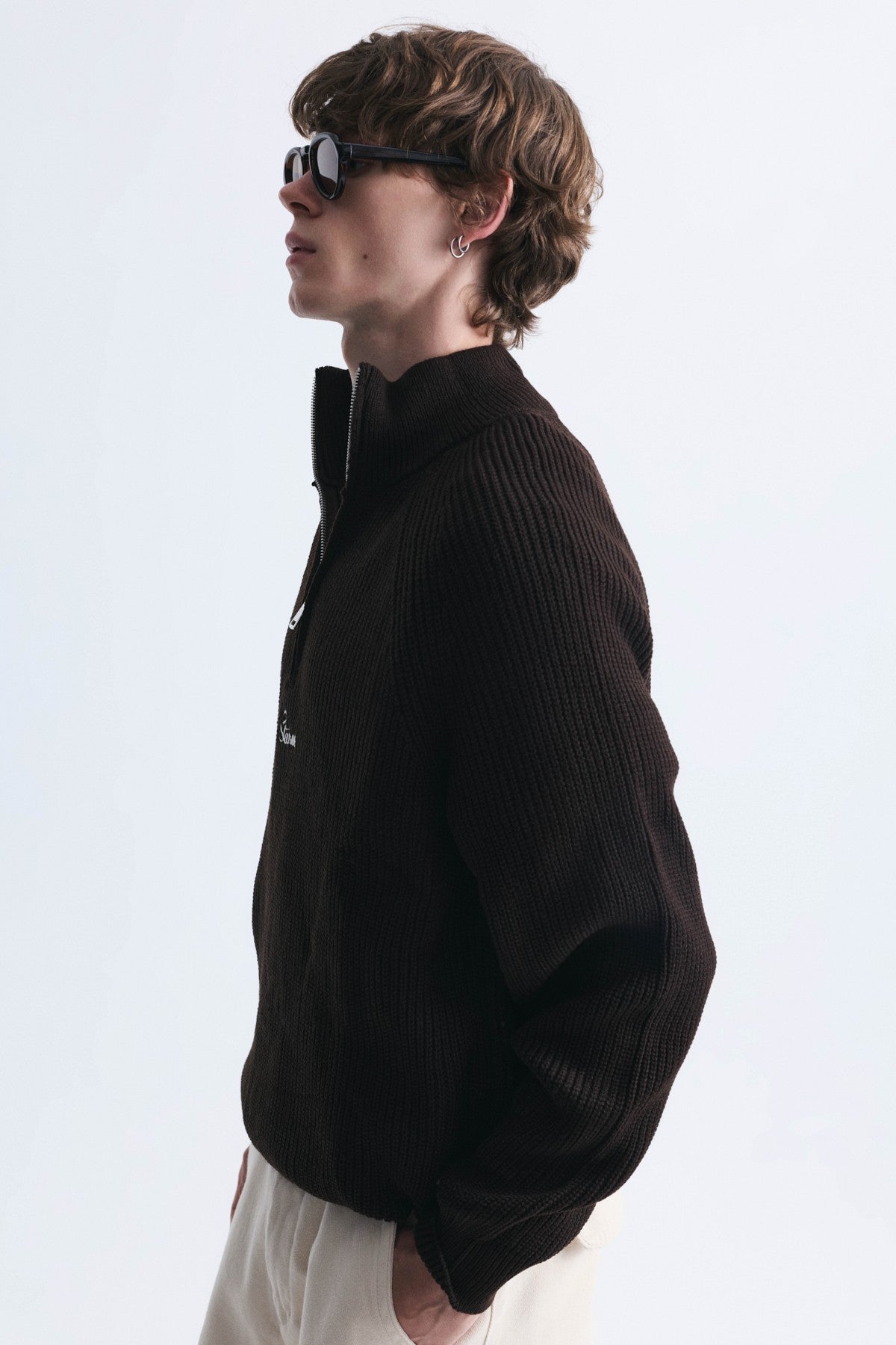 Zip-Up Stand-Up Collar Sweatshirt