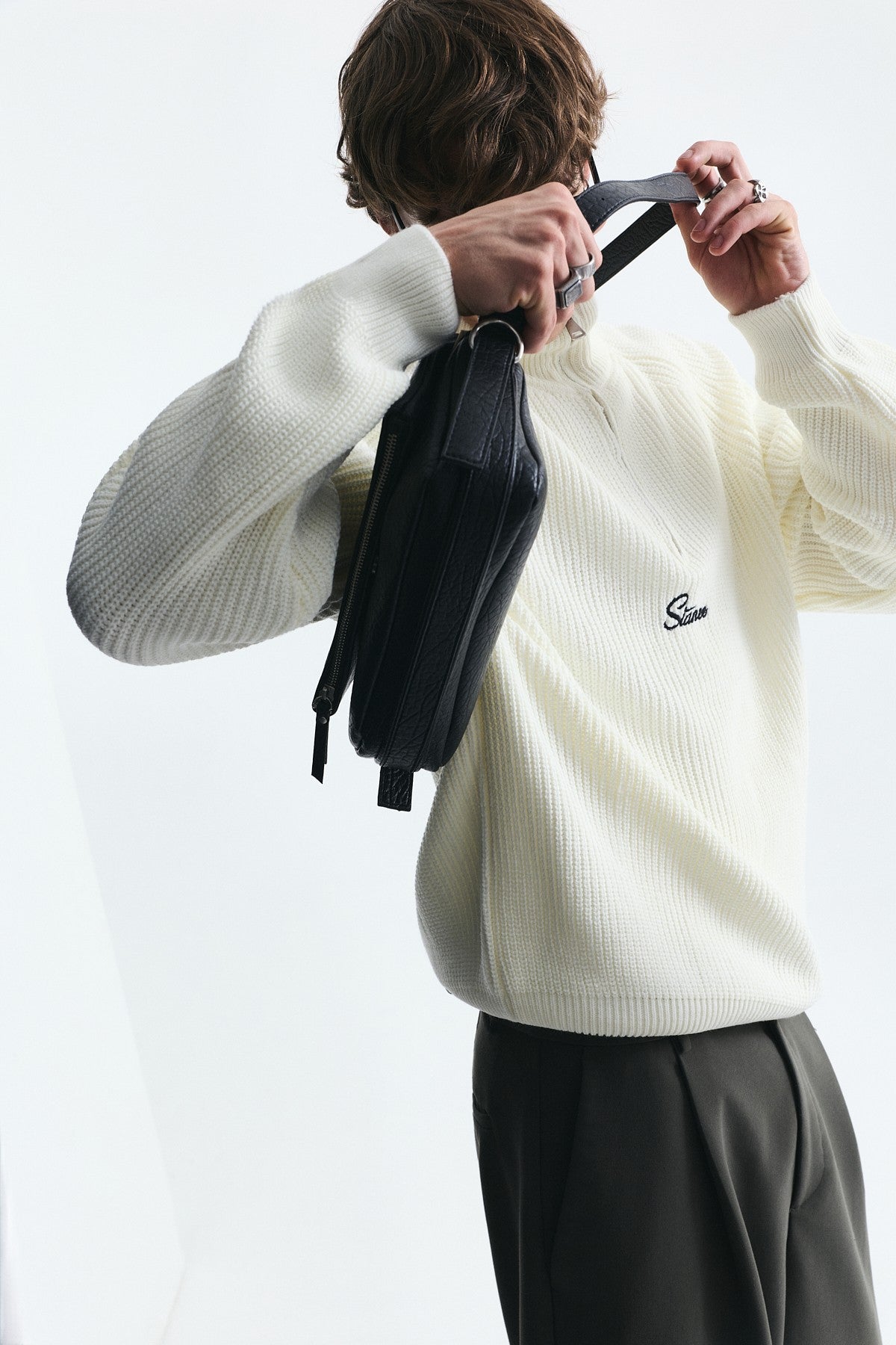 Zip-Up Stand-Up Collar Sweatshirt