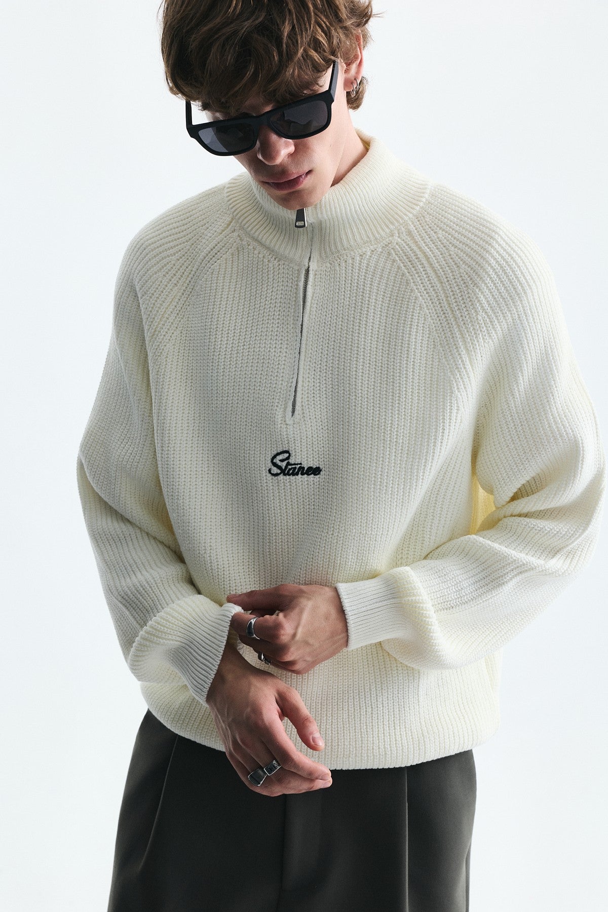 Zip-Up Stand-Up Collar Sweatshirt