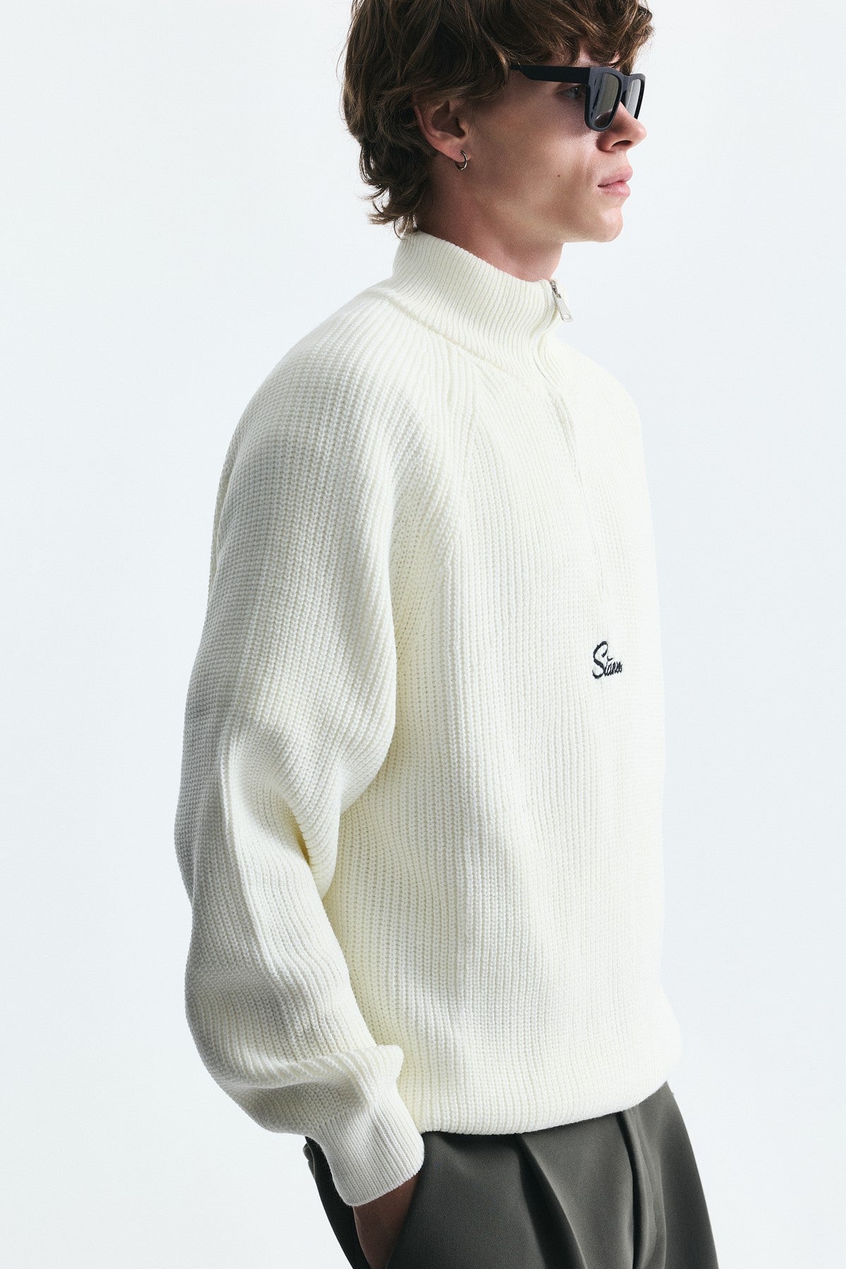 Zip-Up Stand-Up Collar Sweatshirt