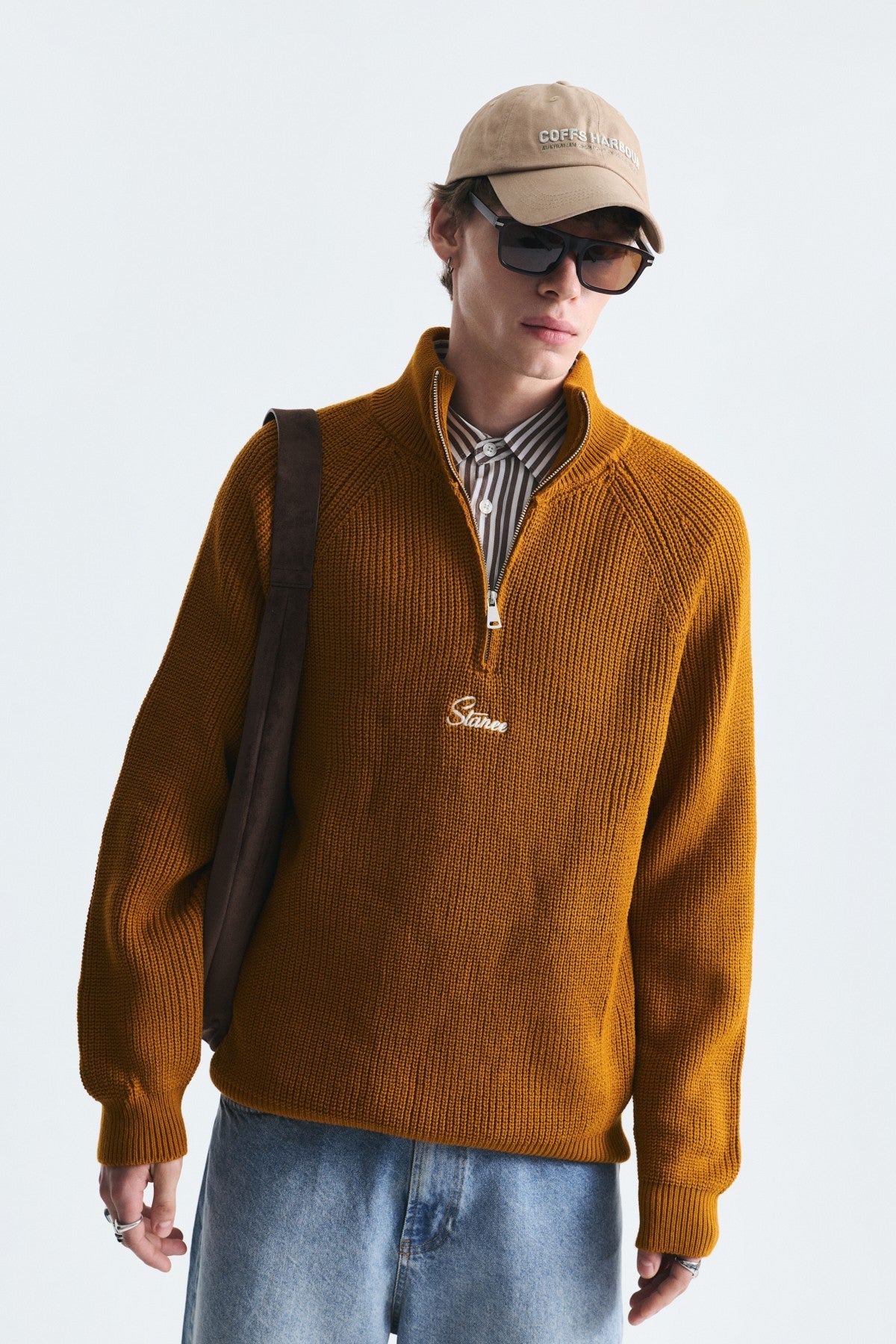 Zip-Up Stand-Up Collar Sweatshirt