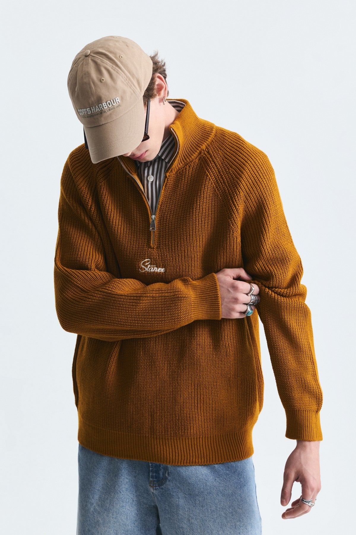 Zip-Up Stand-Up Collar Sweatshirt
