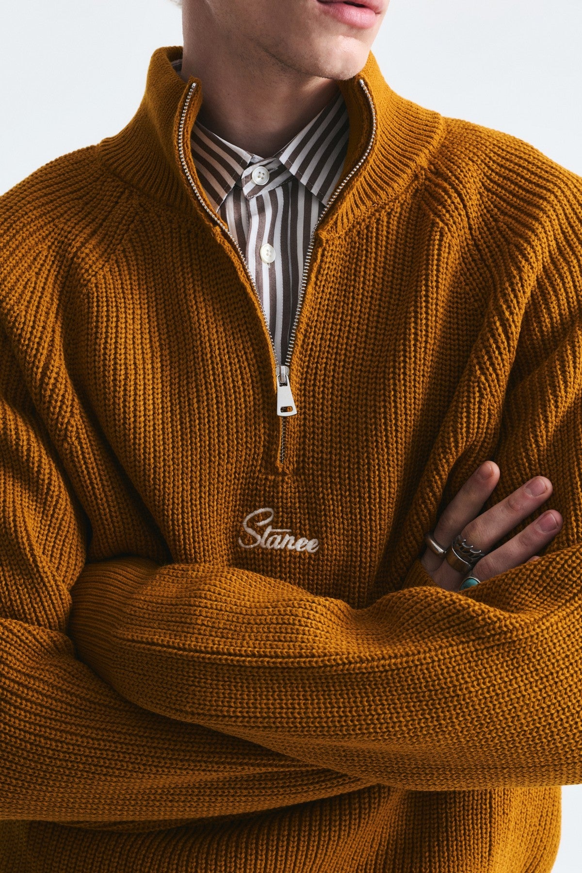 Zip-Up Stand-Up Collar Sweatshirt