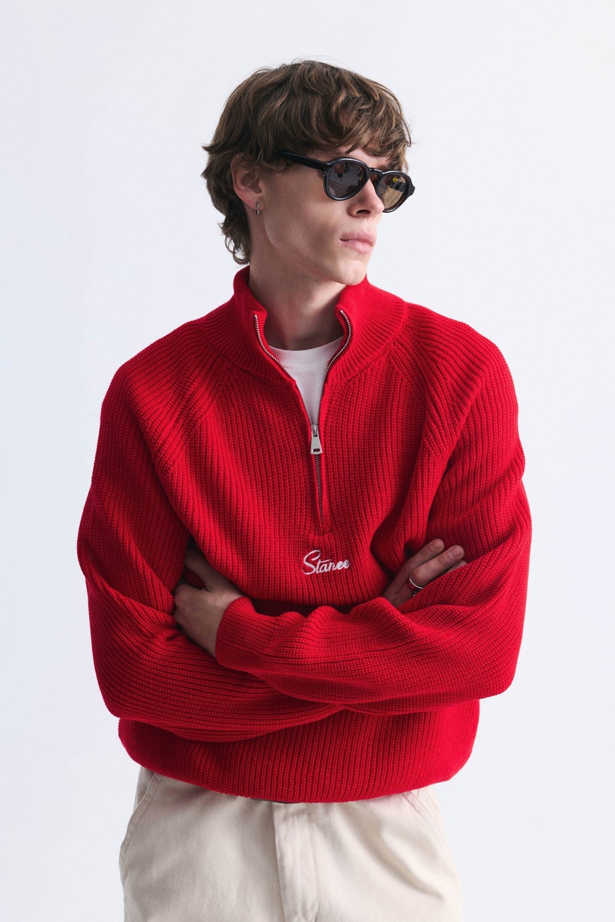 Zip-Up Stand-Up Collar Sweatshirt