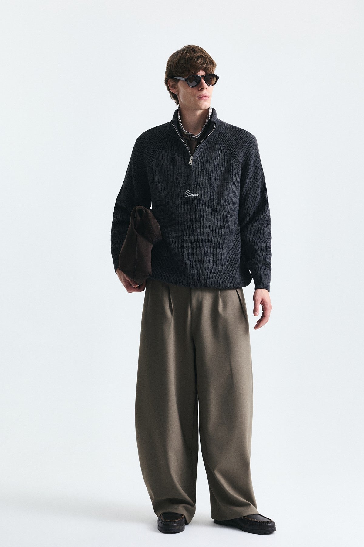Zip-Up Stand-Up Collar Sweatshirt
