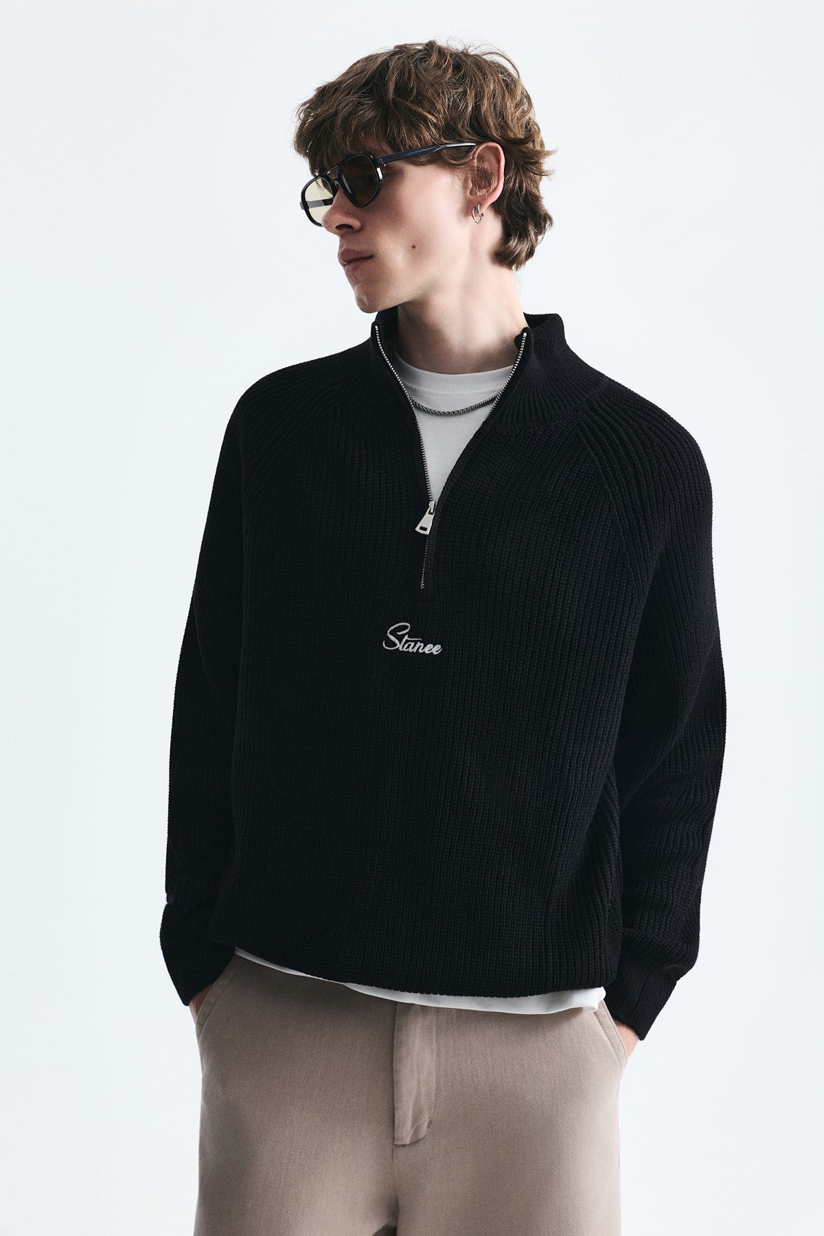 Zip-Up Stand-Up Collar Sweatshirt