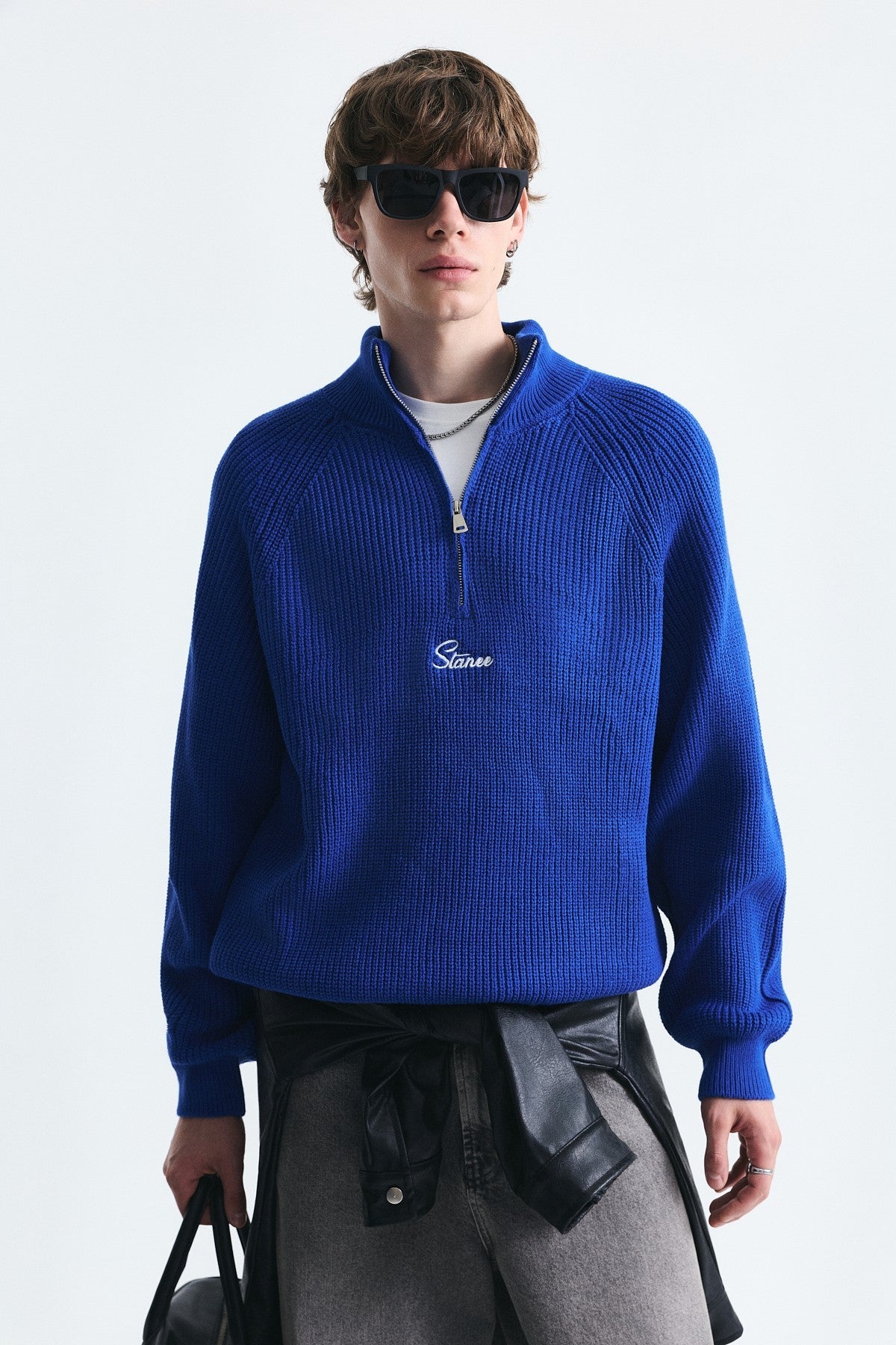 Zip-Up Stand-Up Collar Sweatshirt