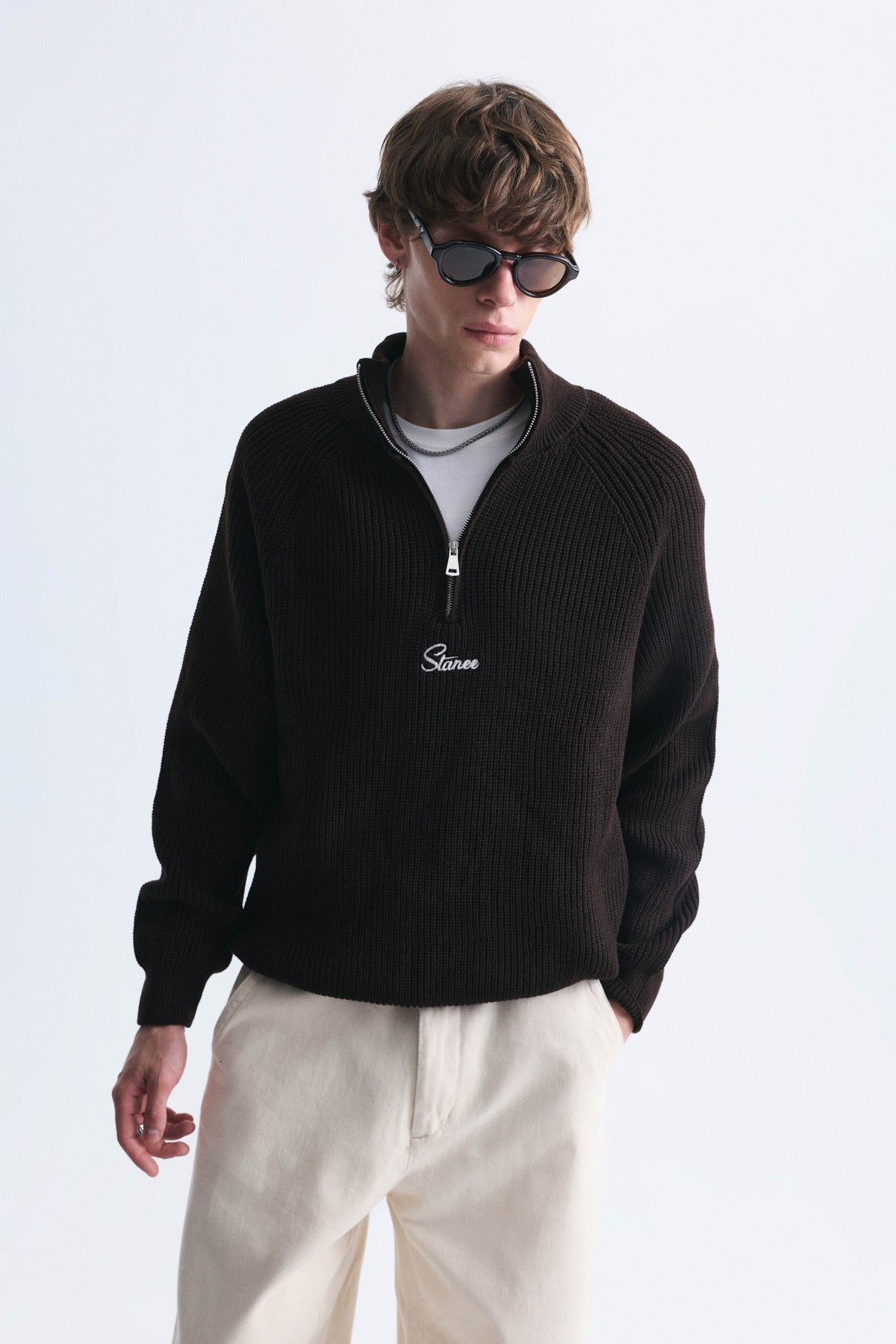 Zip-Up Stand-Up Collar Sweatshirt