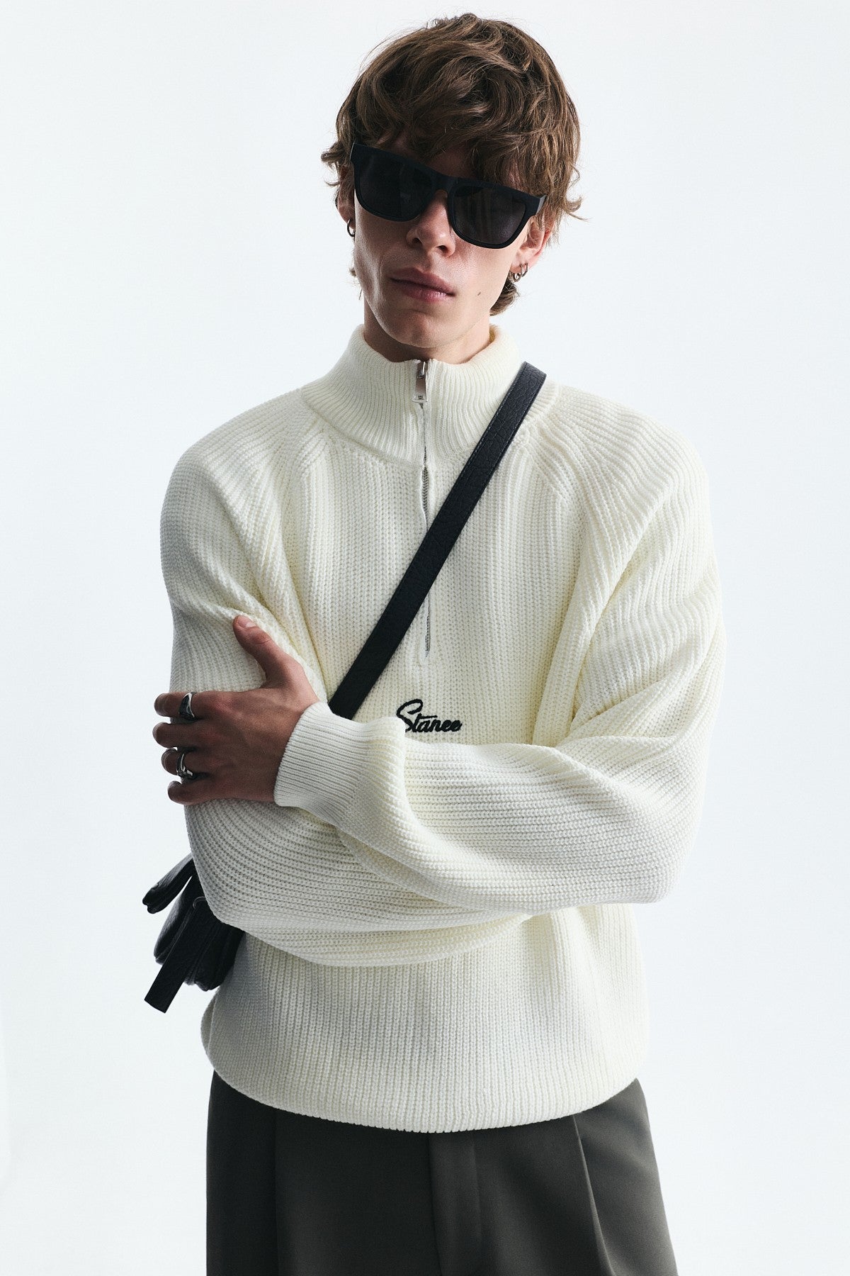 Zip-Up Stand-Up Collar Sweatshirt