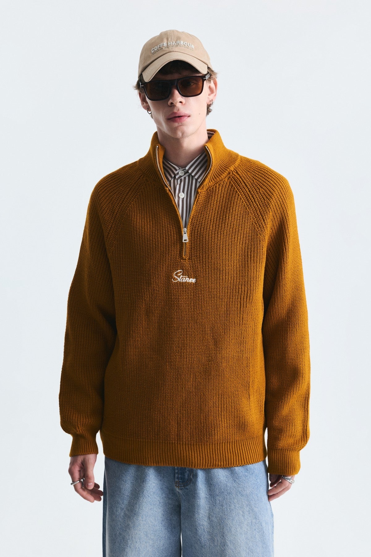 Zip-Up Stand-Up Collar Sweatshirt