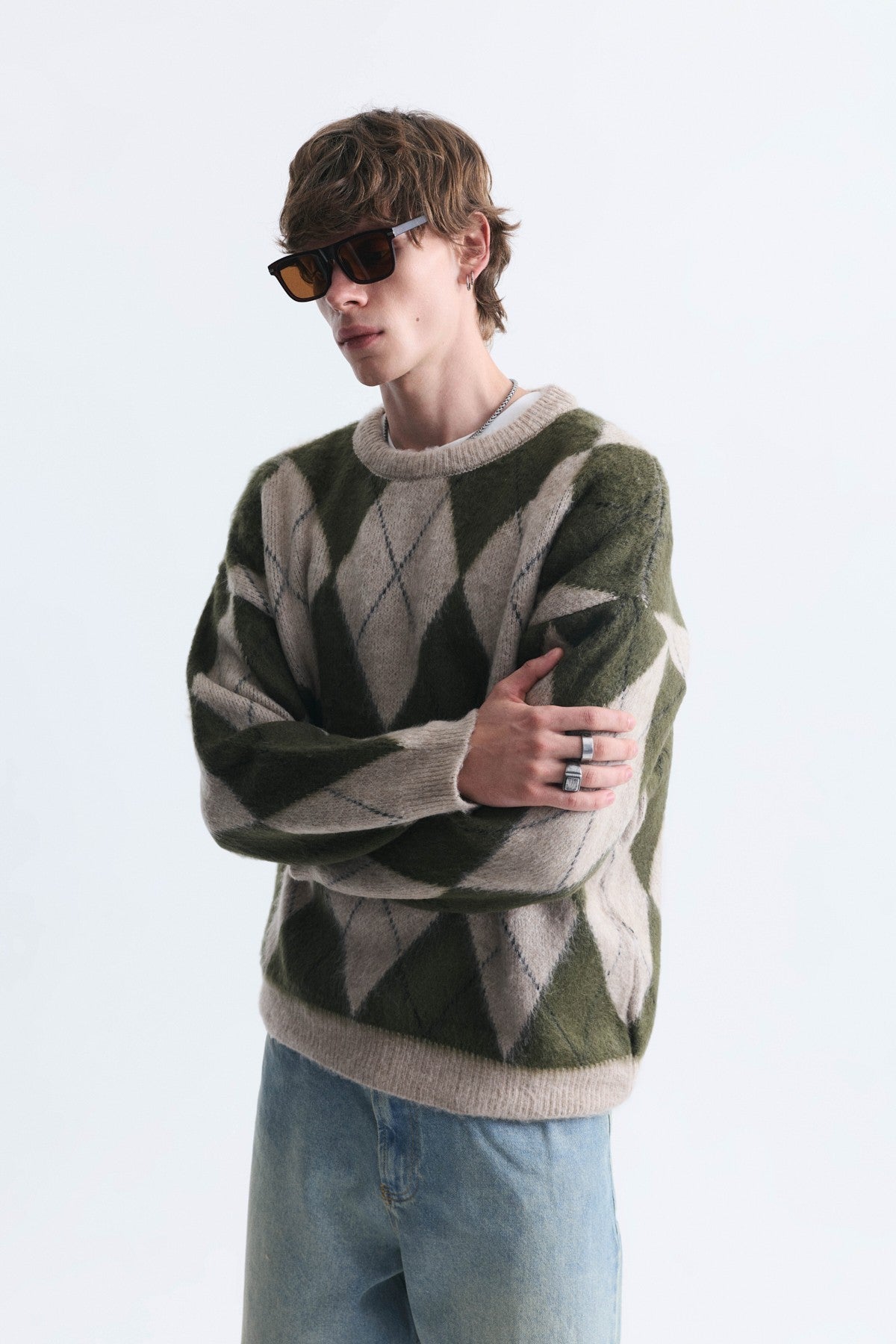 Relax Fit Baklava-Patterned Sweater