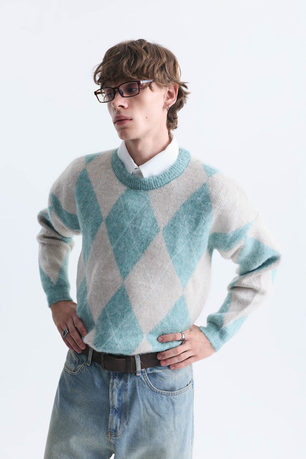Relax Fit Baklava-Patterned Sweater