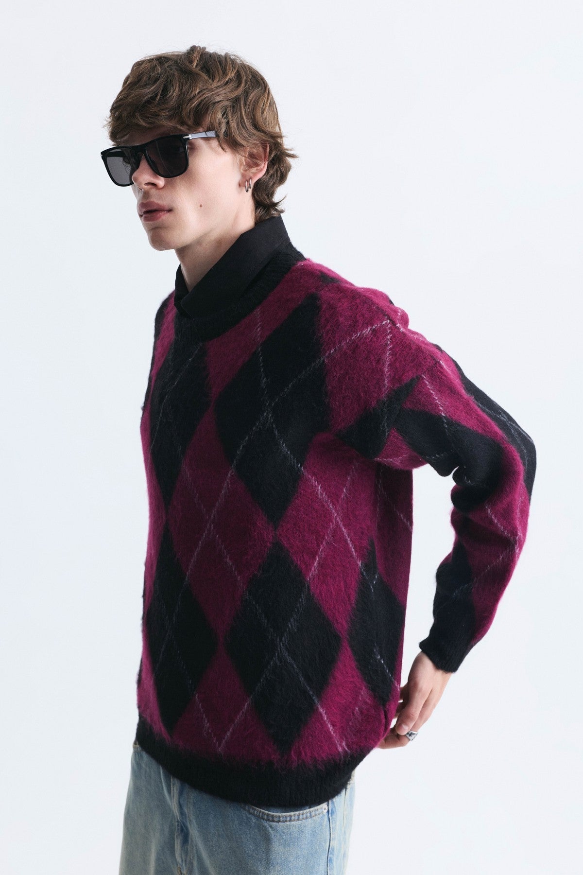 Relax Fit Baklava-Patterned Sweater