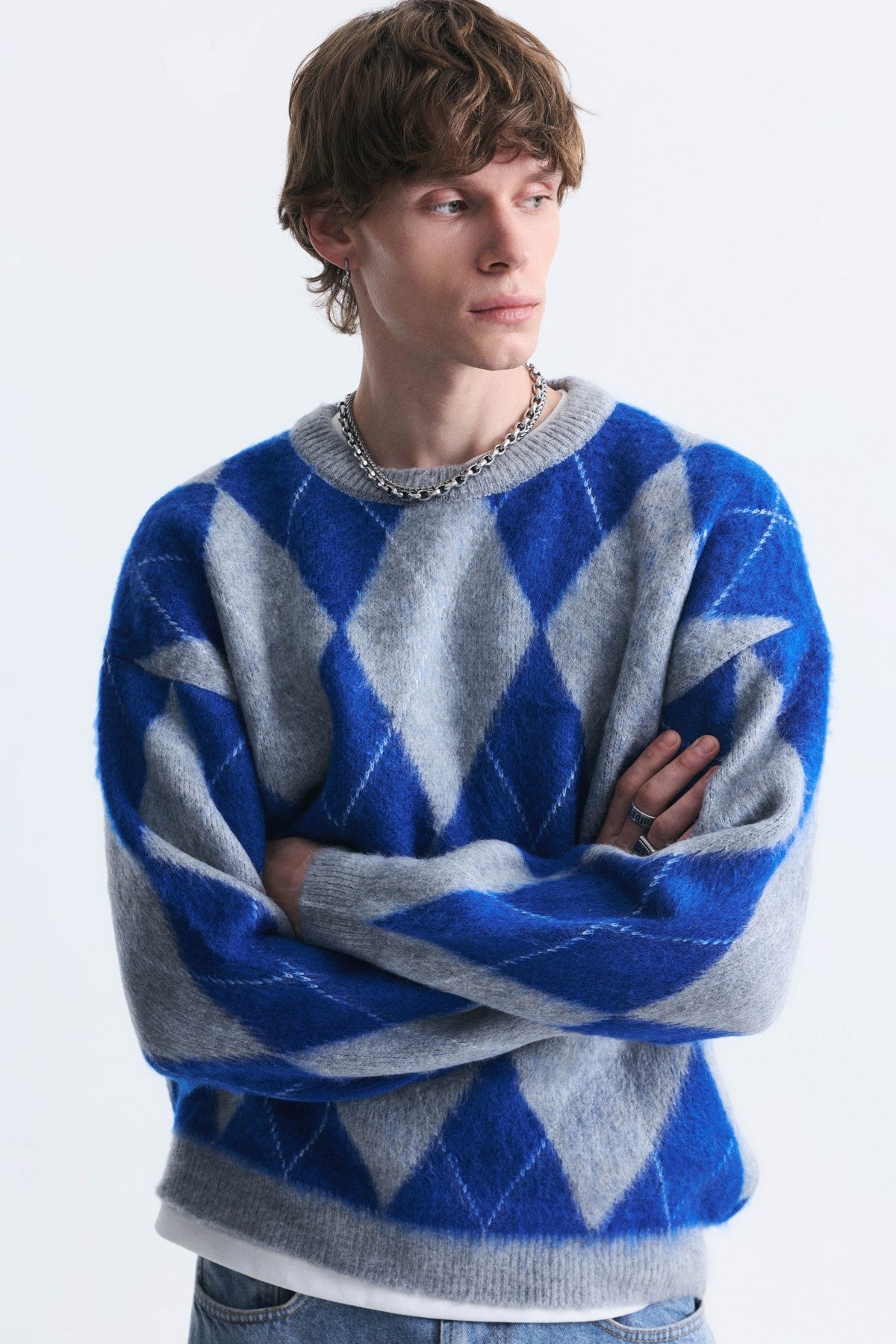 Relax Fit Baklava-Patterned Sweater