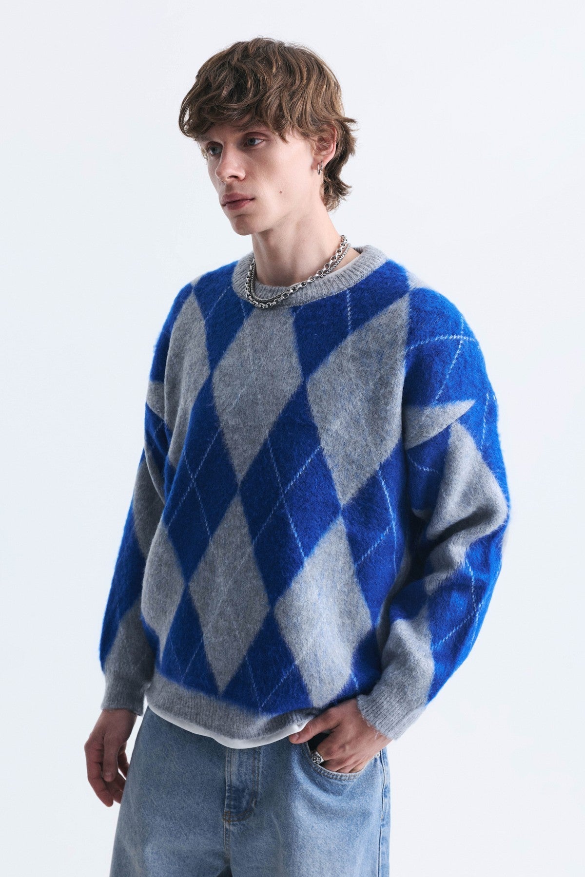 Relax Fit Baklava-Patterned Sweater