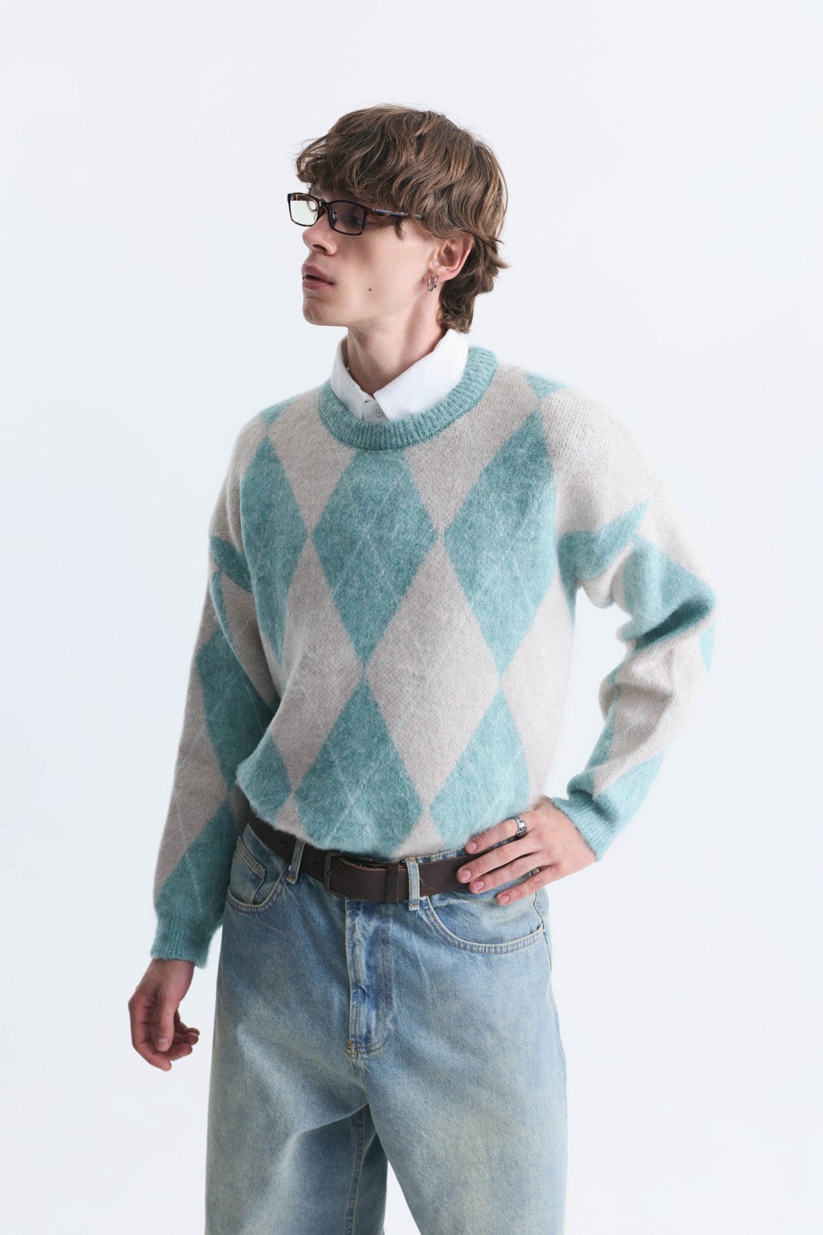Relax Fit Baklava-Patterned Sweater