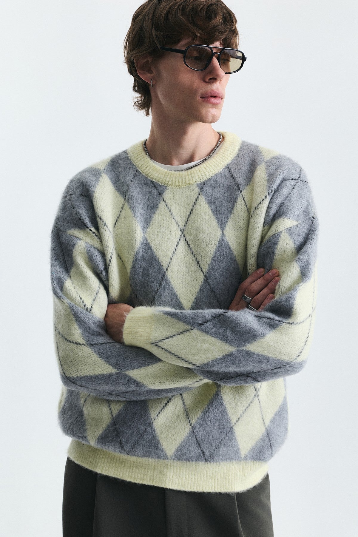 Relax Fit Baklava-Patterned Sweater