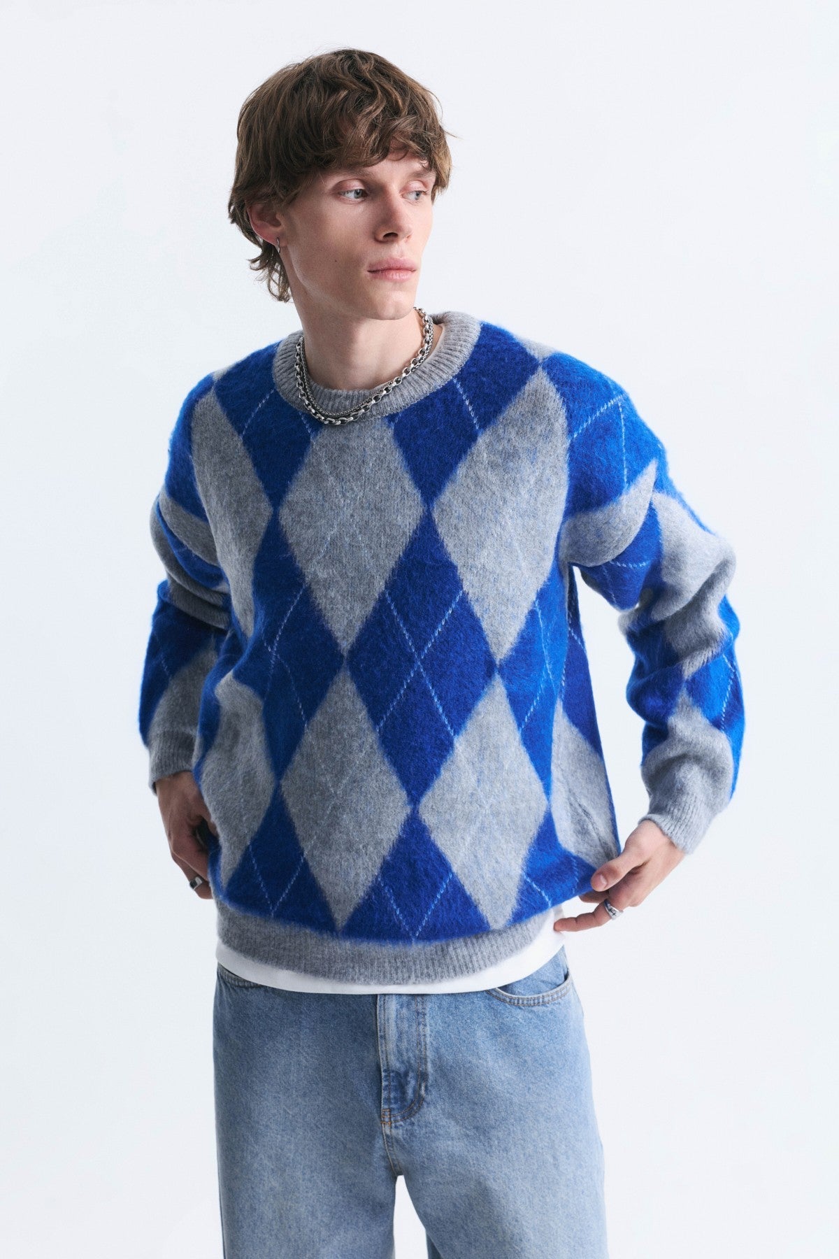 Relax Fit Baklava-Patterned Sweater