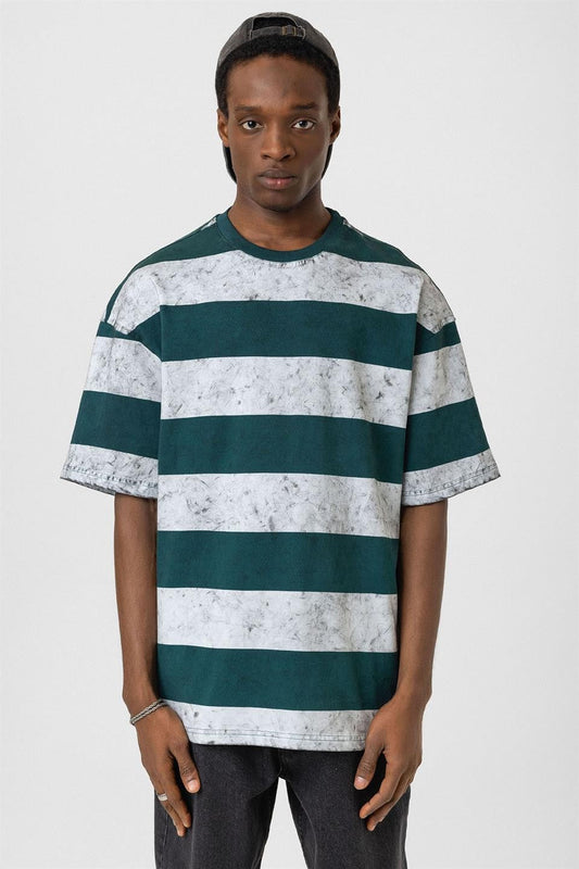 Oversized T-Shirt with Washed Stripes