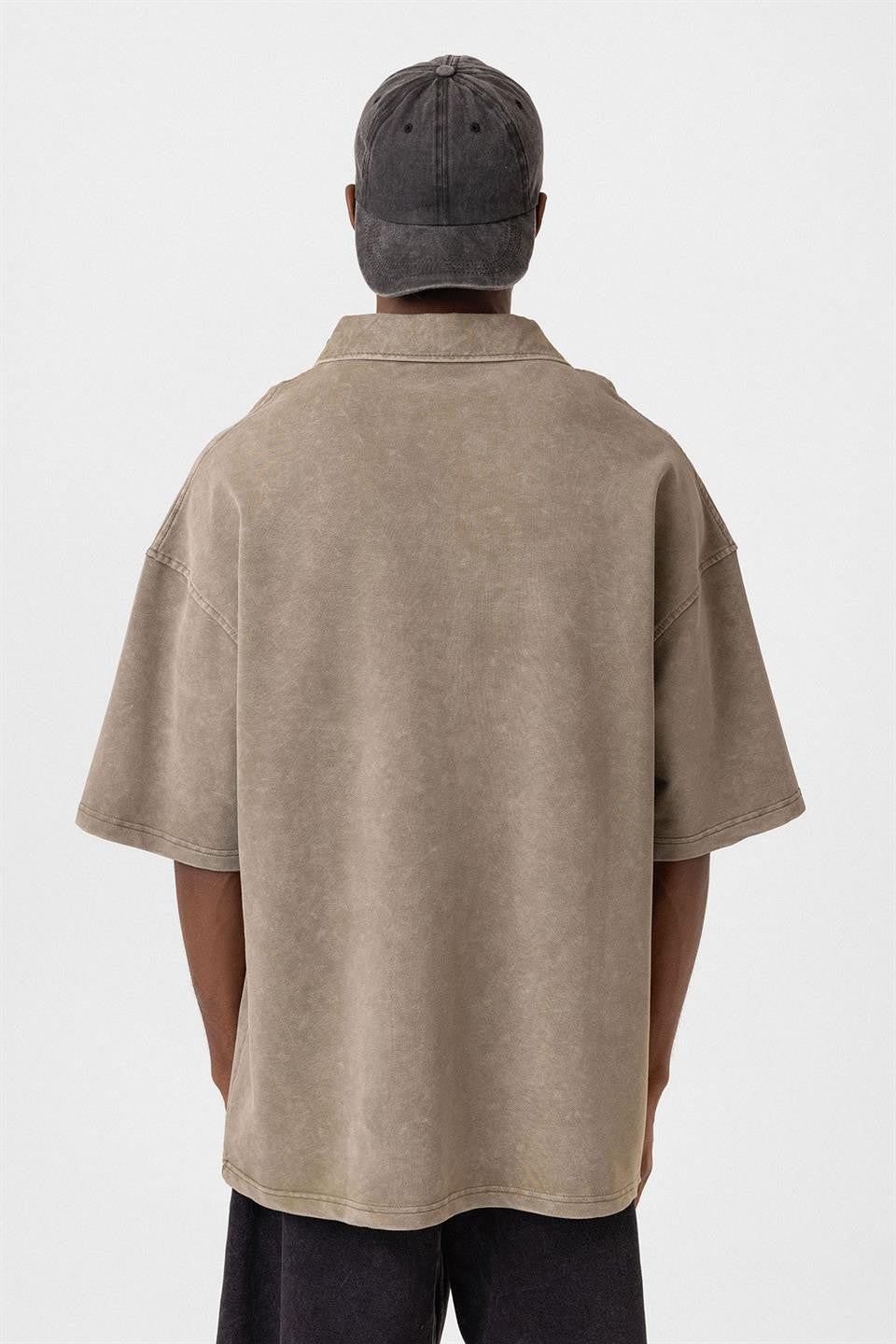 Oversized Washed Polo-Neck T-Shirt