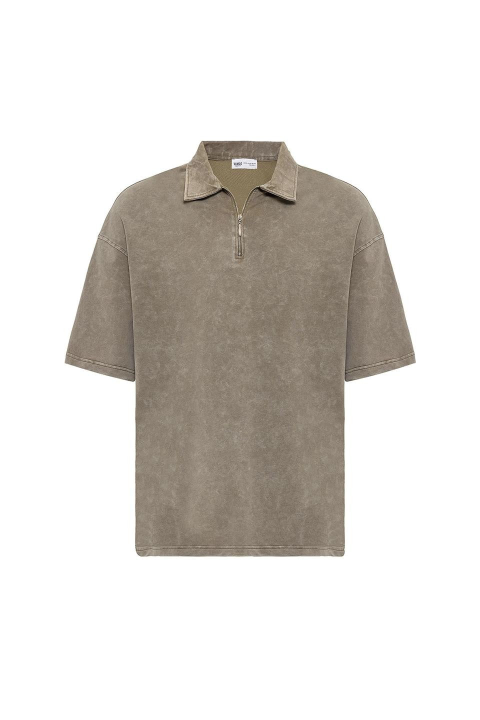 Oversized Washed Polo-Neck T-Shirt