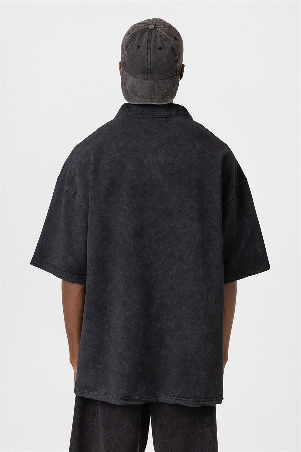 Oversized Washed Polo-Neck T-Shirt