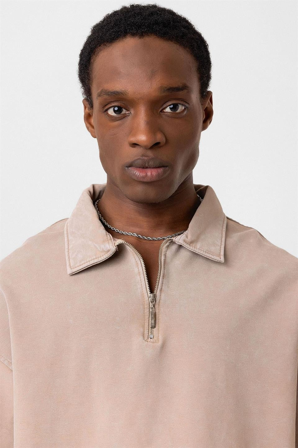 Oversized Washed Polo-Neck T-Shirt