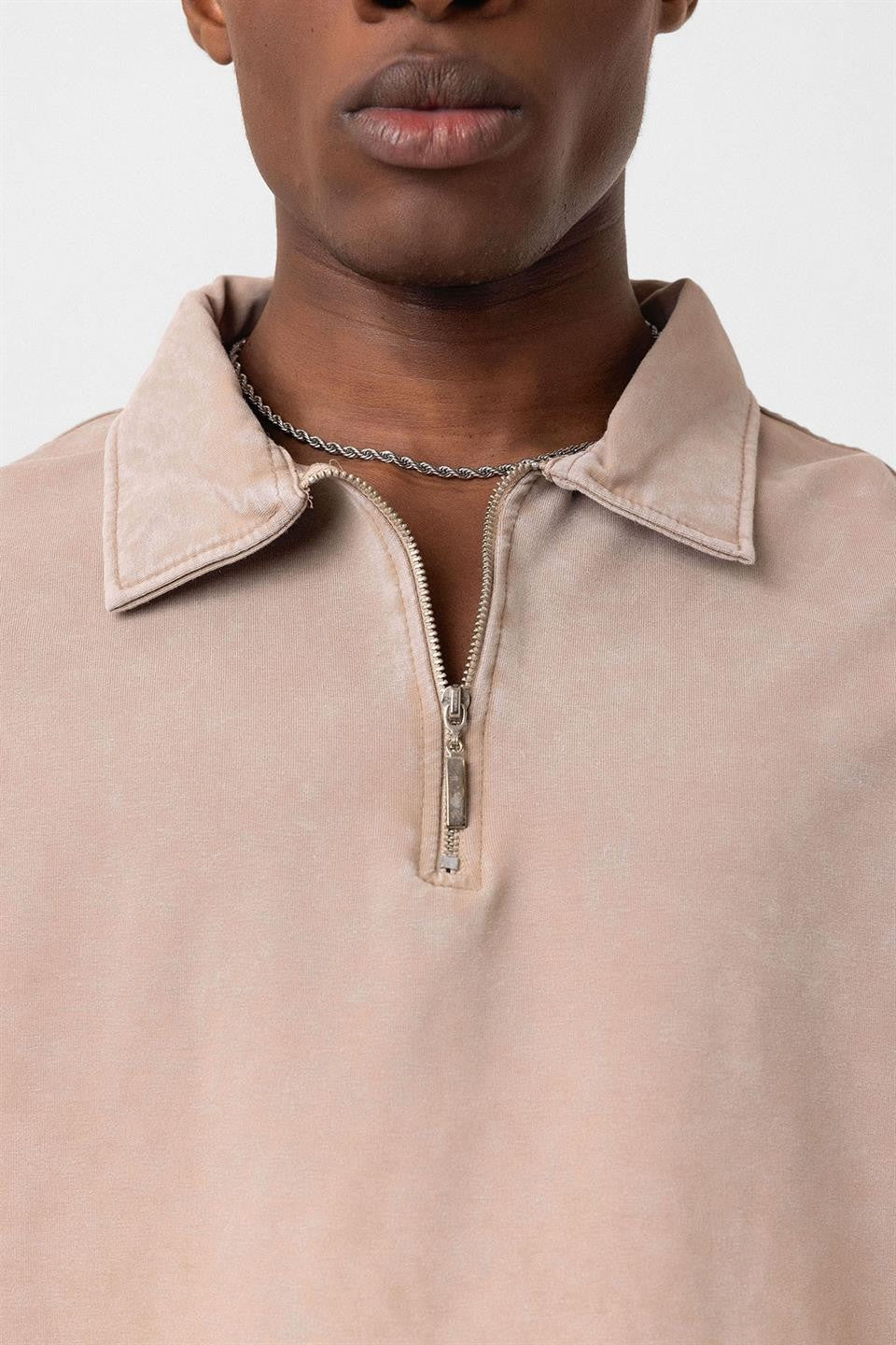 Oversized Washed Polo-Neck T-Shirt