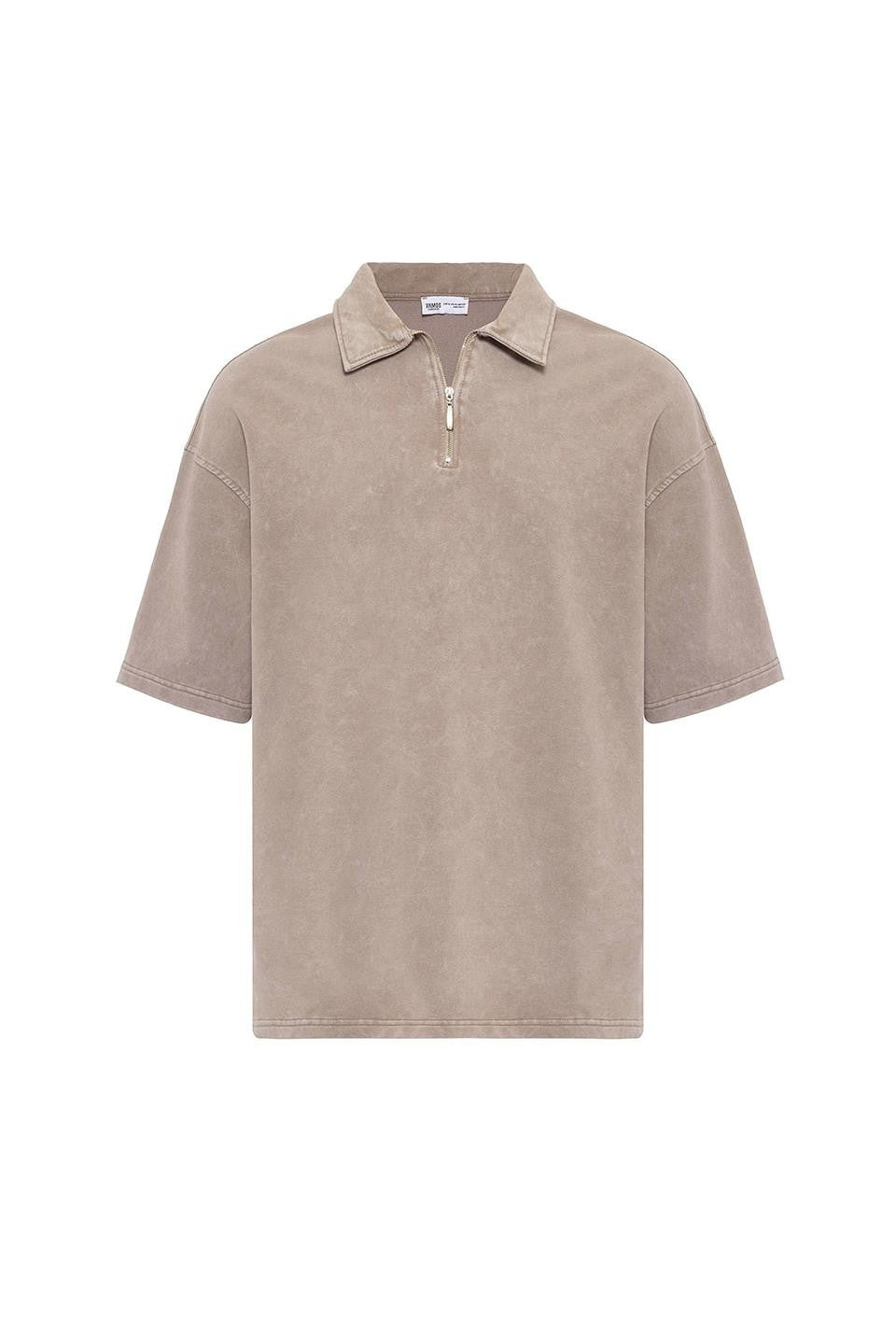 Oversized Washed Polo-Neck T-Shirt