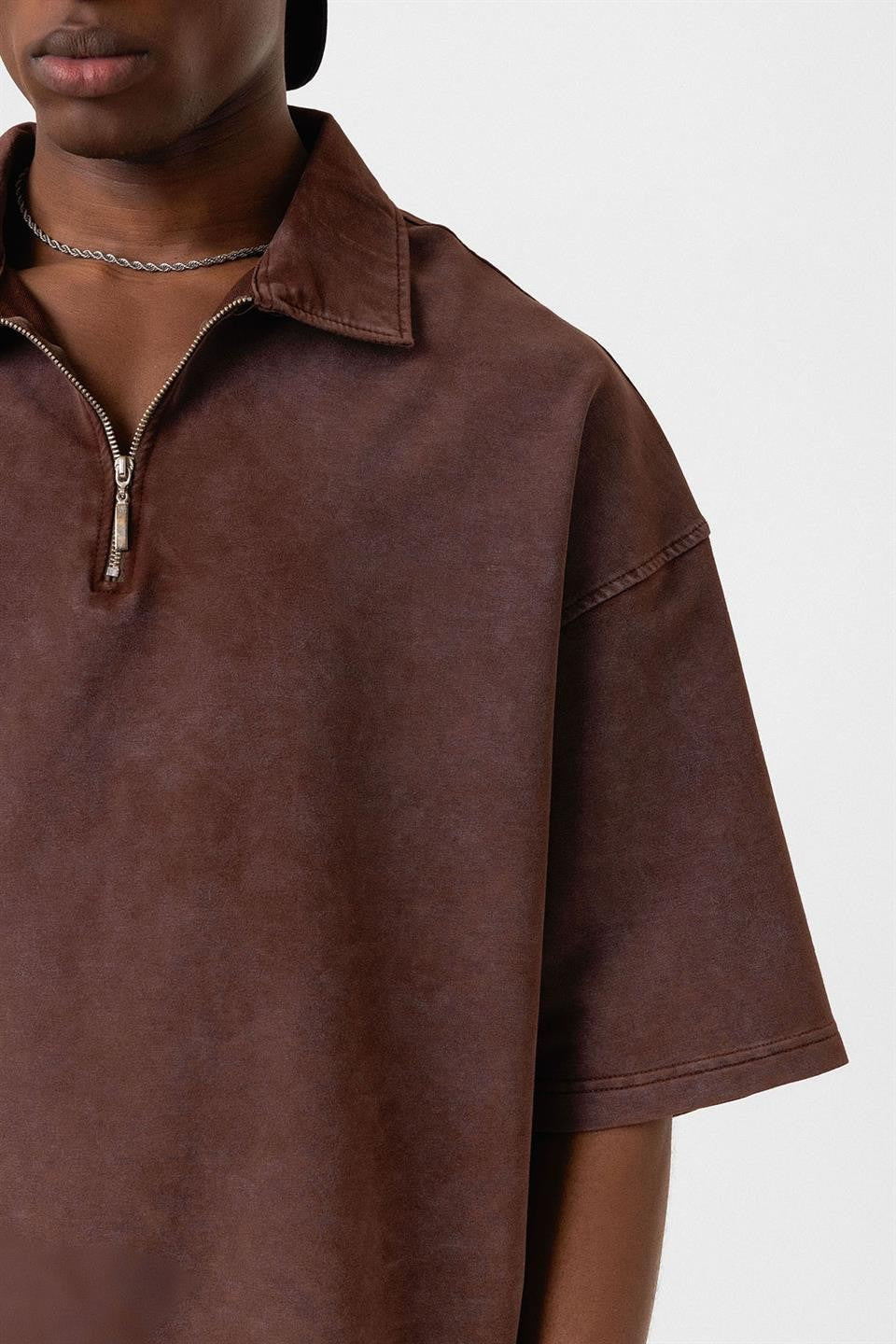 Oversized Washed Polo-Neck T-Shirt