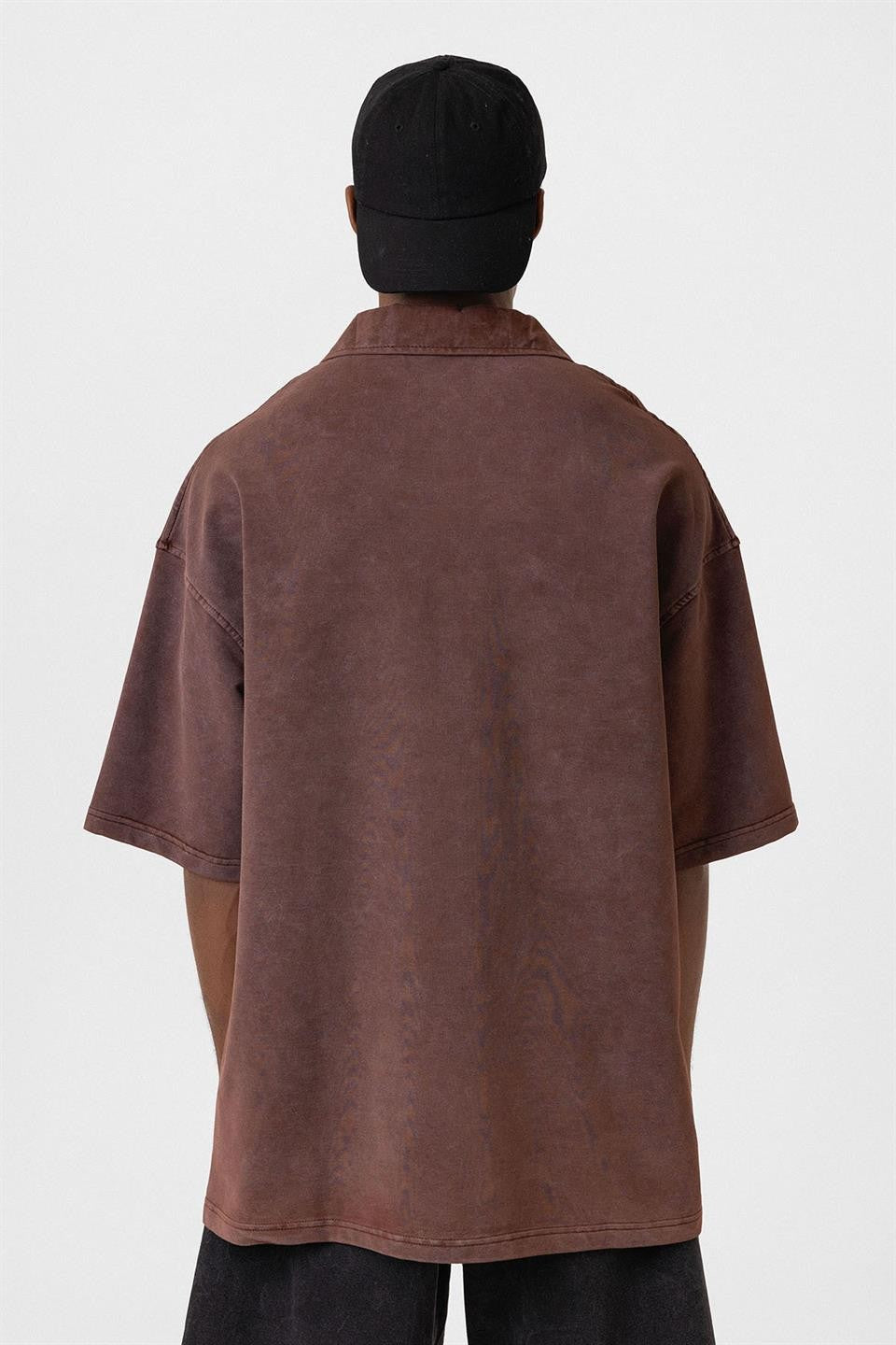 Oversized Washed Polo-Neck T-Shirt